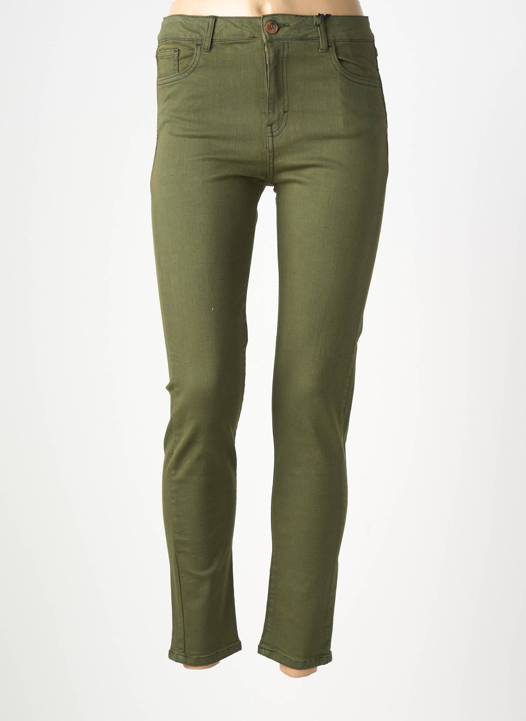 Jeans coupe slim tissage brut taille normale vert ORFEO femme