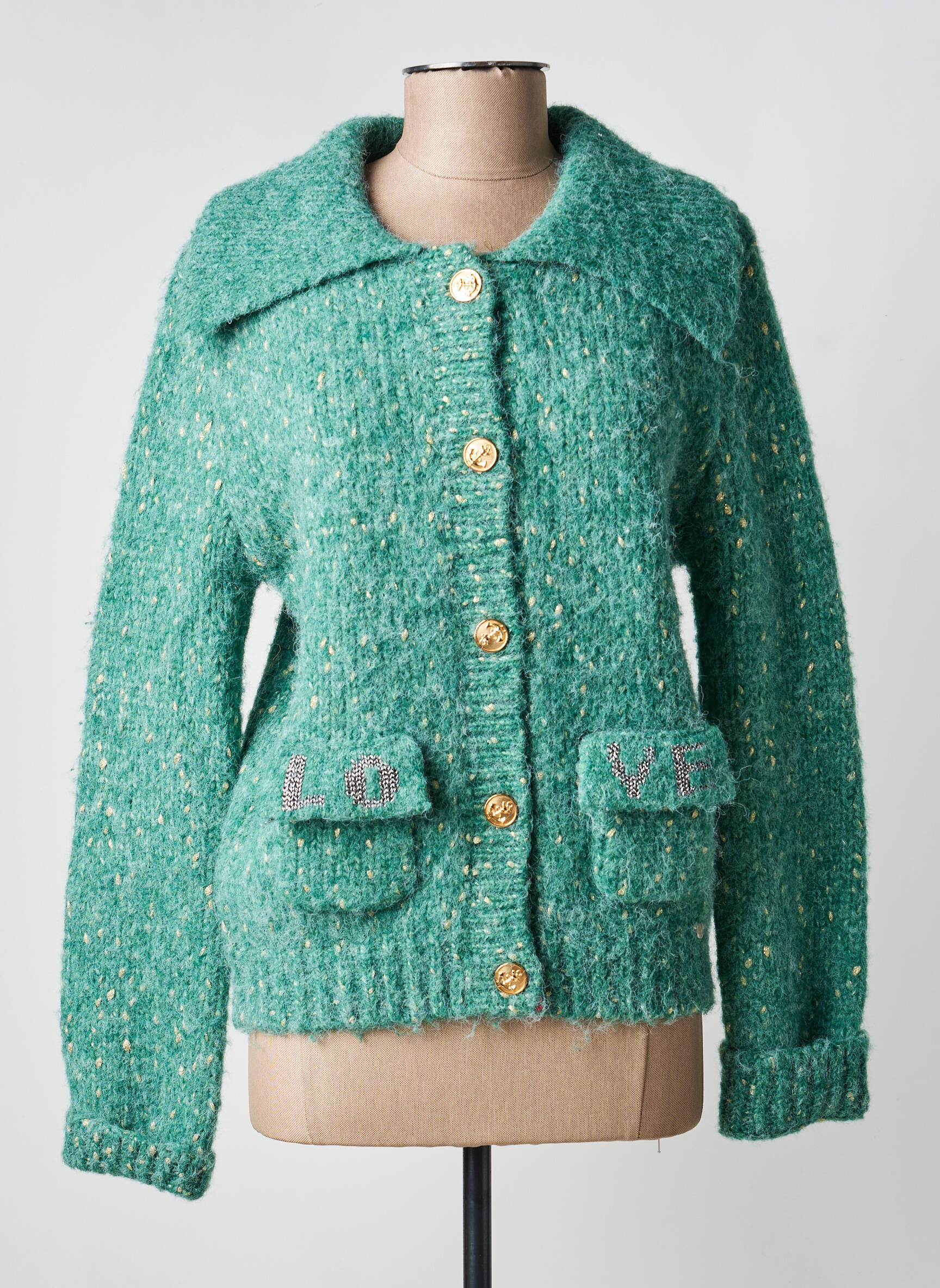 Gilet manches longues fermeture boutonnée sur le devant vert ORFEO femme