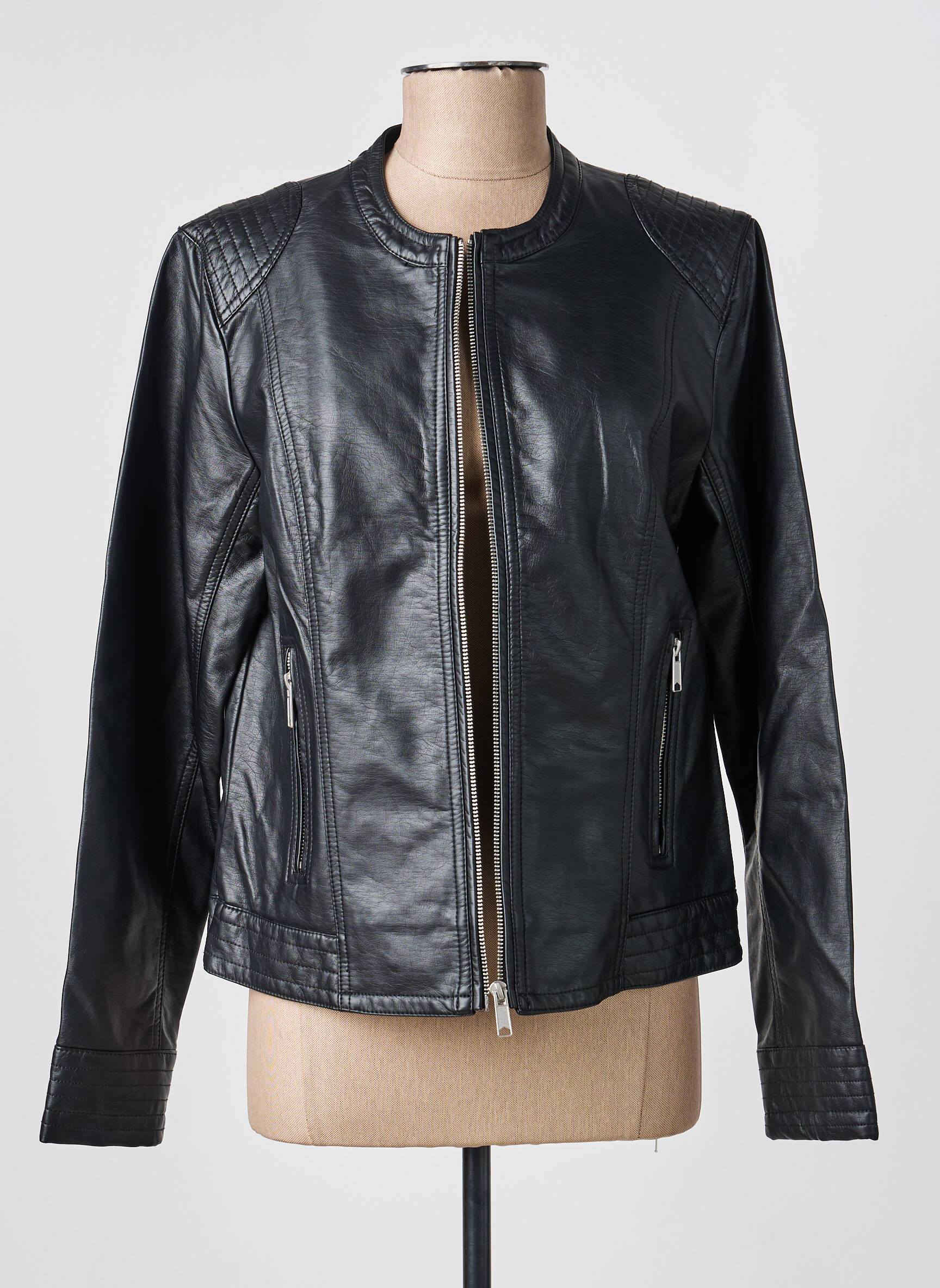 Veste simili cuir manches longues noir B.YOUNG femme