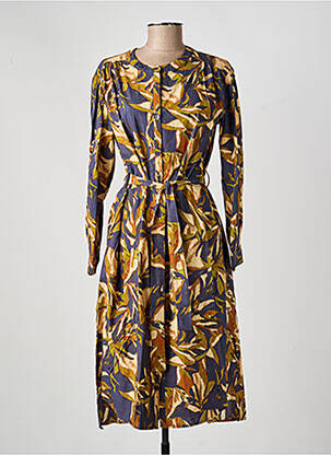 Robe mi-longue imprimé fantaisie manches longues bleu ORFEO femme