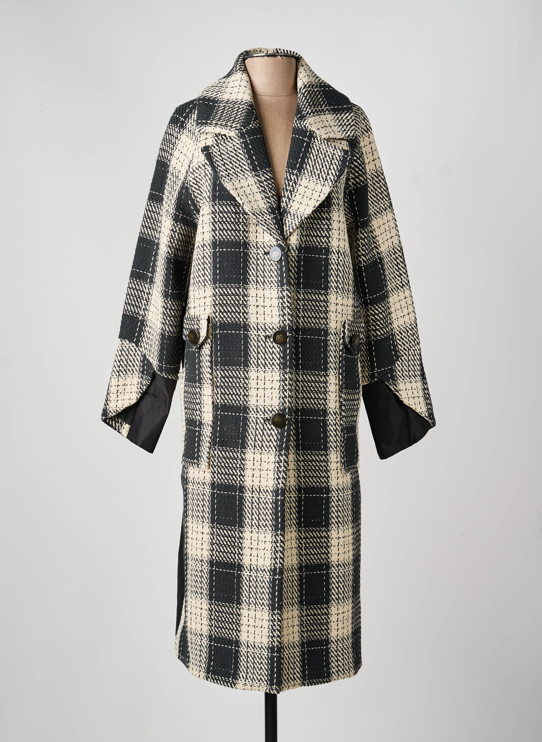 Manteau long coupe droite sans capuche noir COSTER COPENHAGEN femme