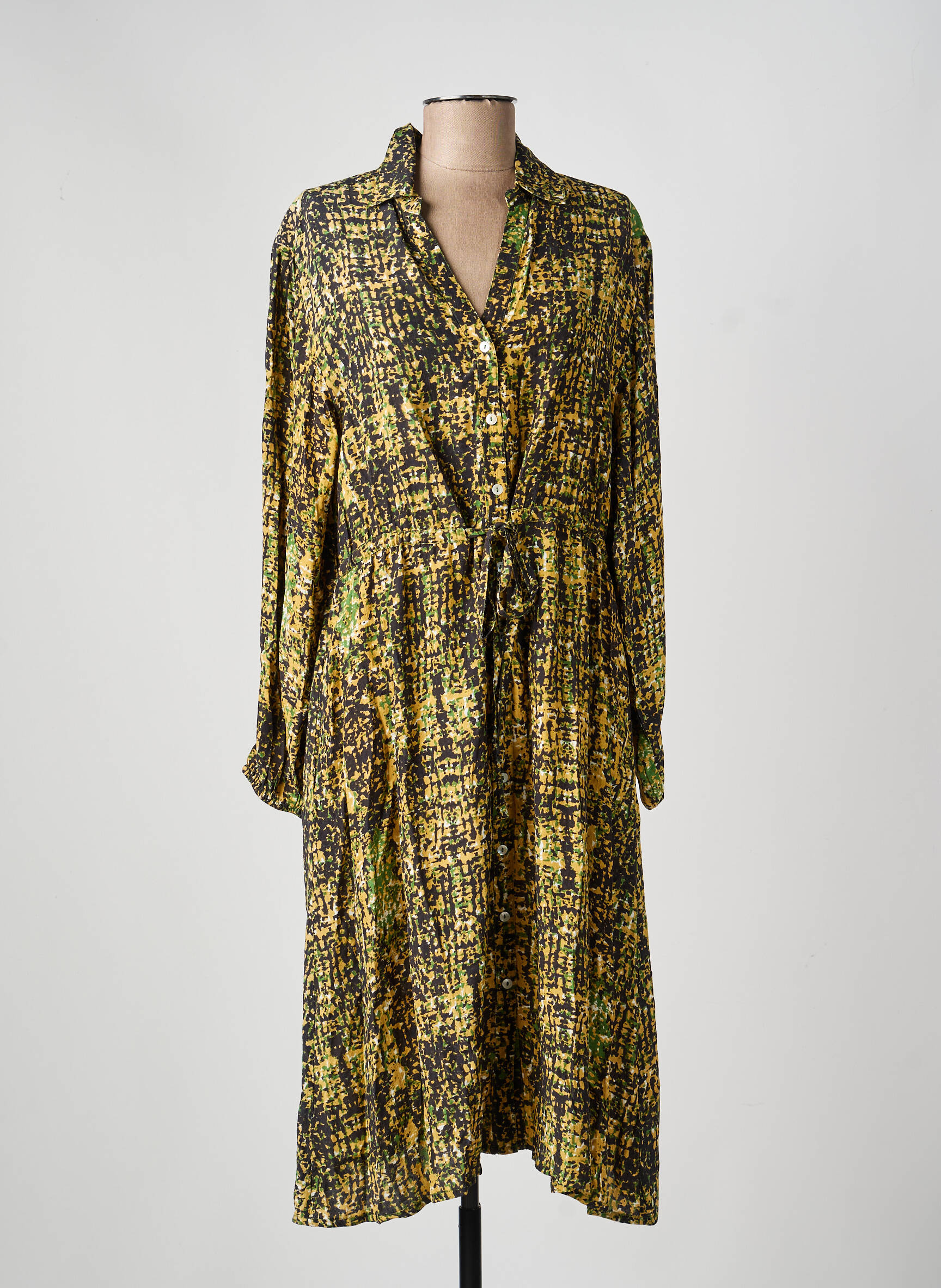 Robe mi-longue imprimé fantaisie manches longues vert MKT STUDIO femme