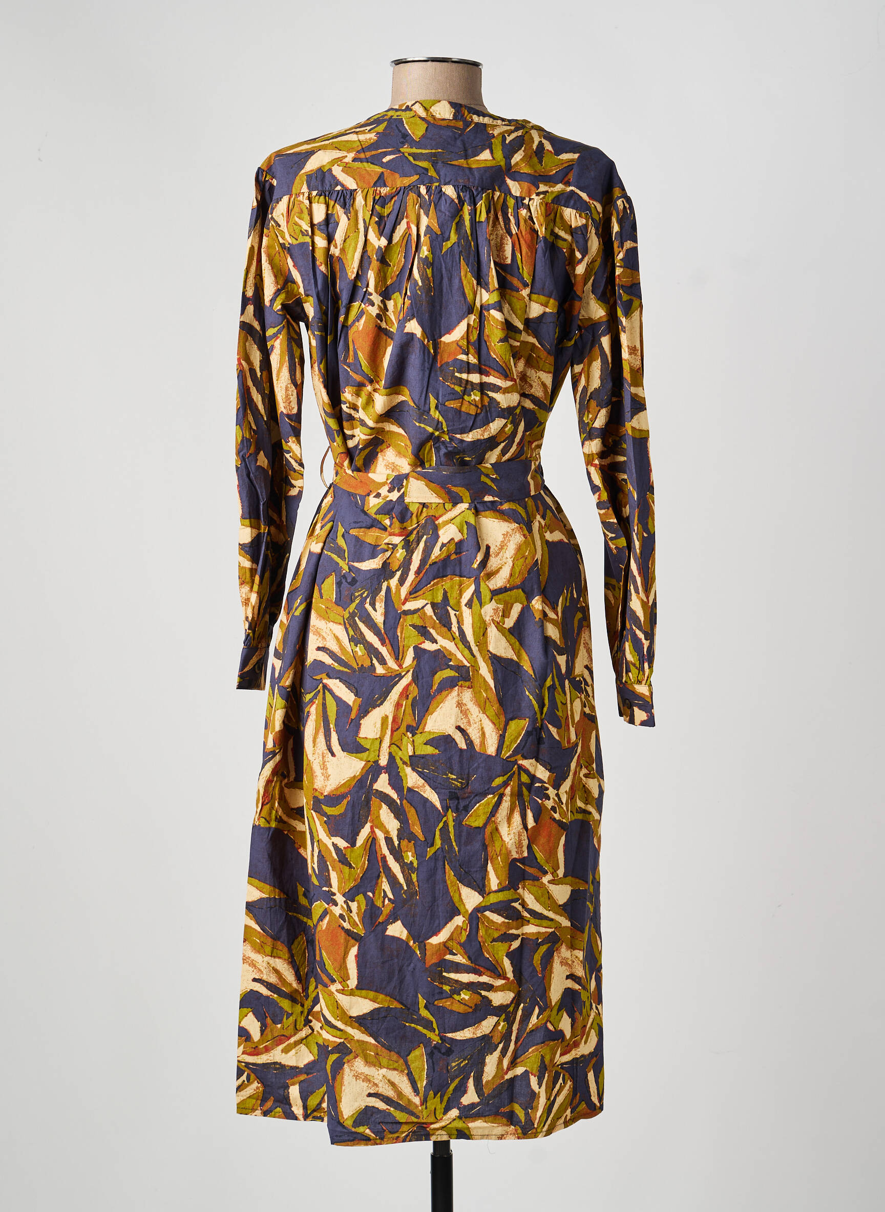 Robe mi-longue imprimé fantaisie manches longues bleu ORFEO femme
