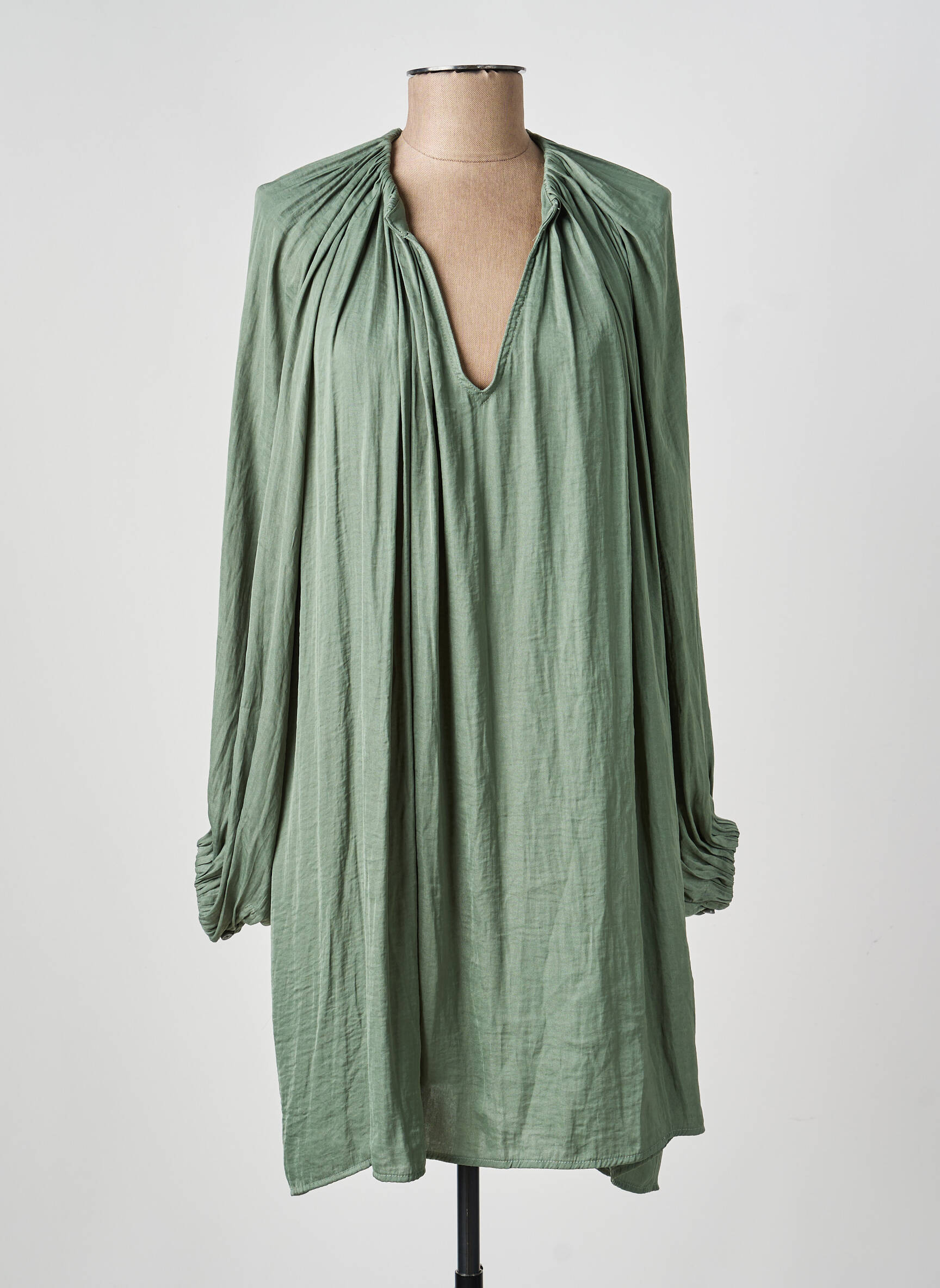 Robe courte coupe fluide manches longues vert SEE U SOON femme