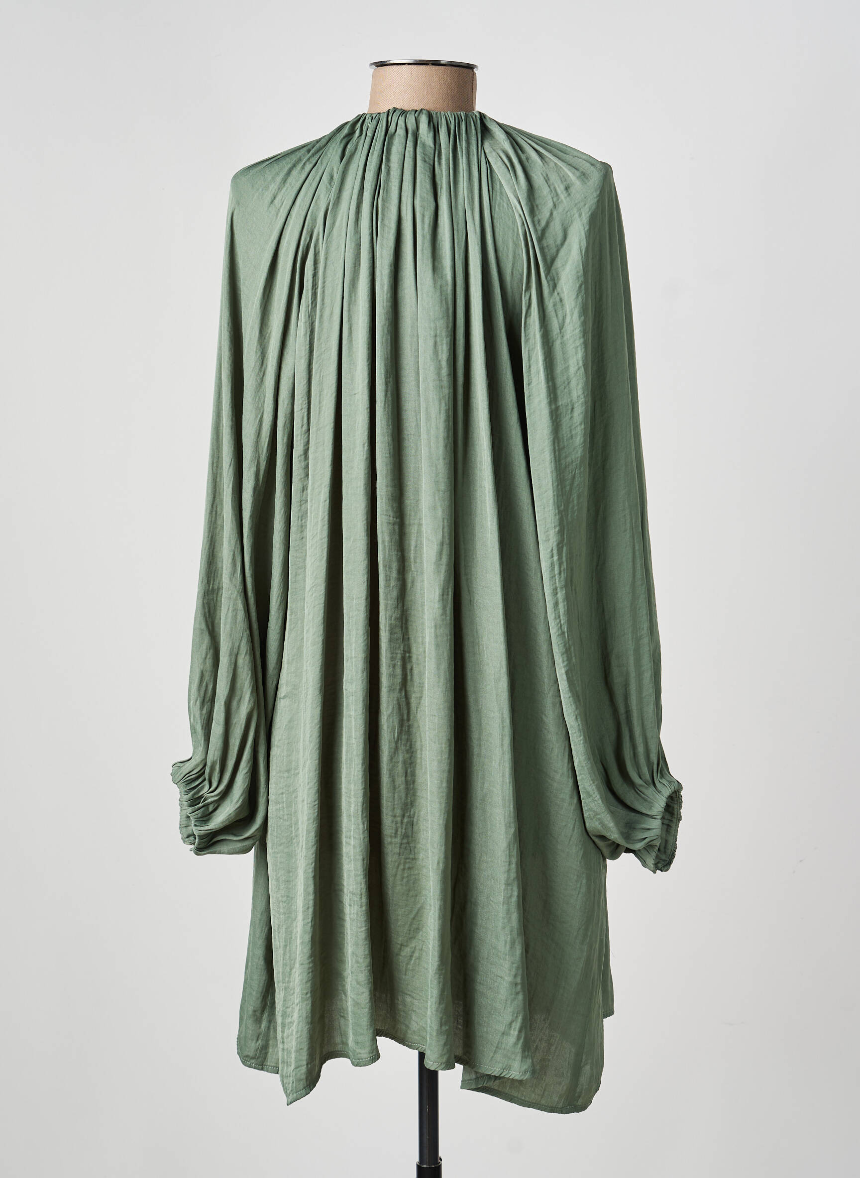 Robe courte coupe fluide manches longues vert SEE U SOON femme