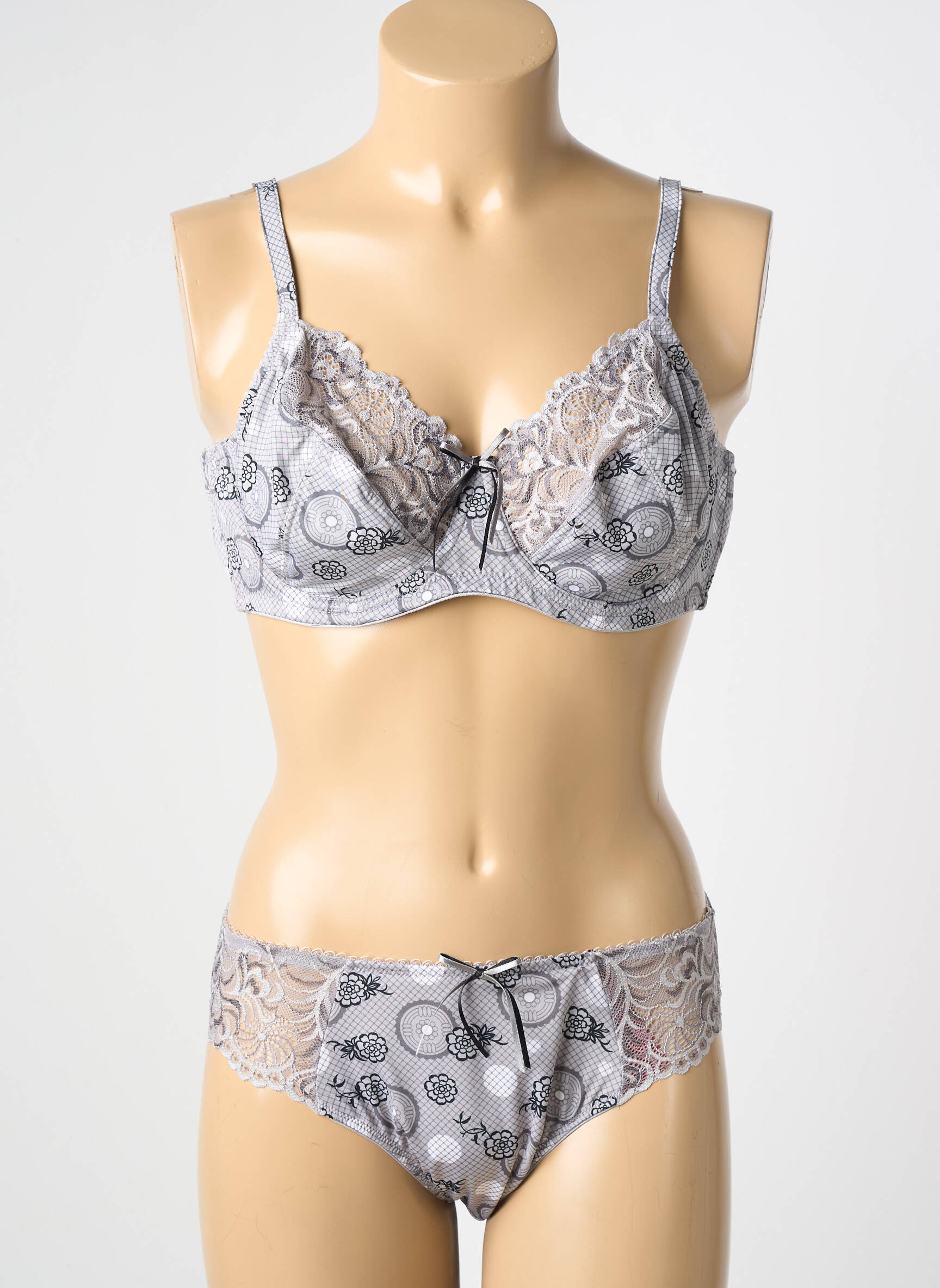 Ensemble lingerie bretelles élastiquées ajustables gris MANAÏS femme
