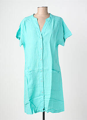 Robe mi-longue tissage crêpe manches courtes bleu COUTURIST femme