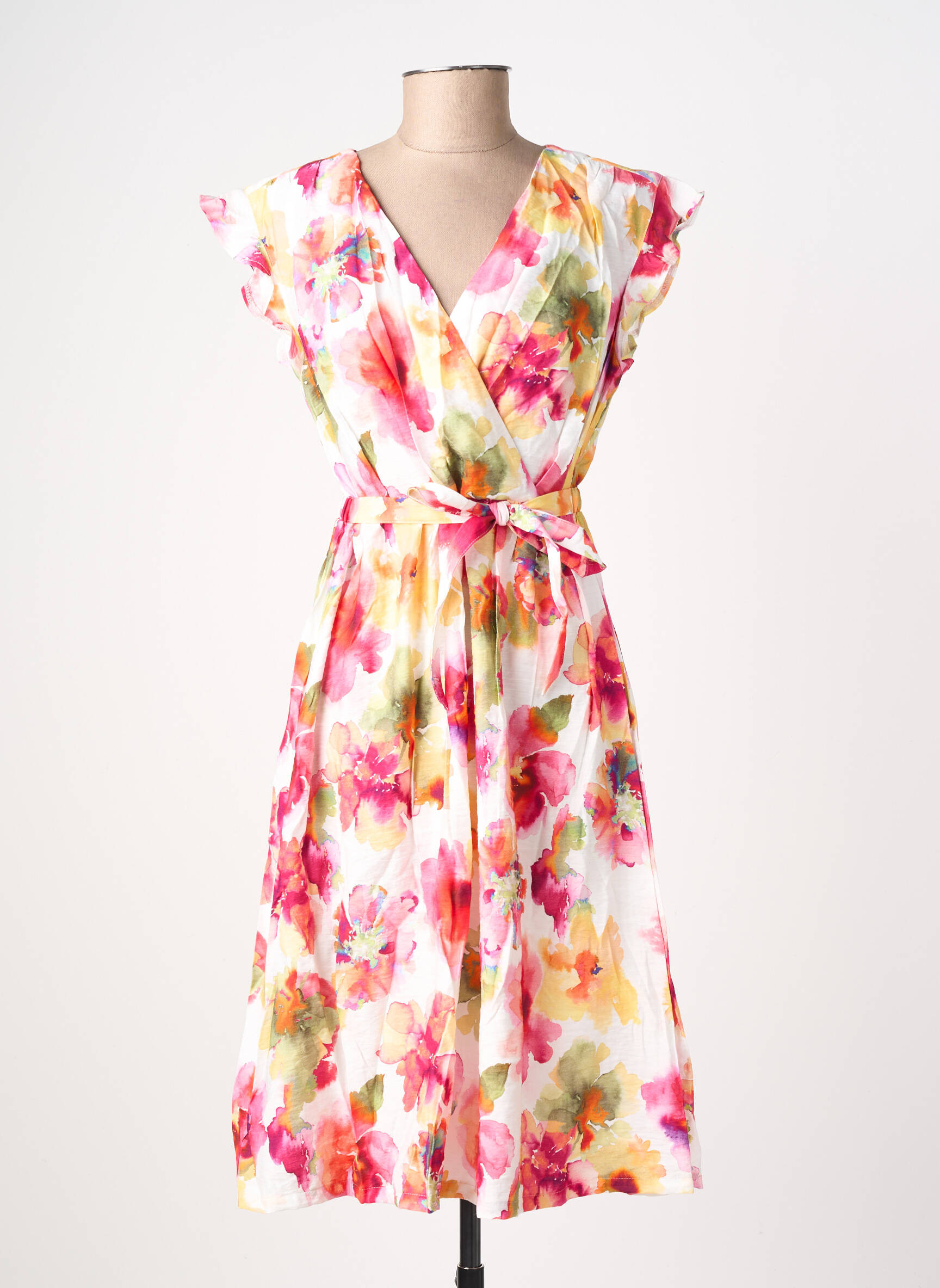Robe mi-longue imprimé fleurs manches courtes rouge COUTURIST femme