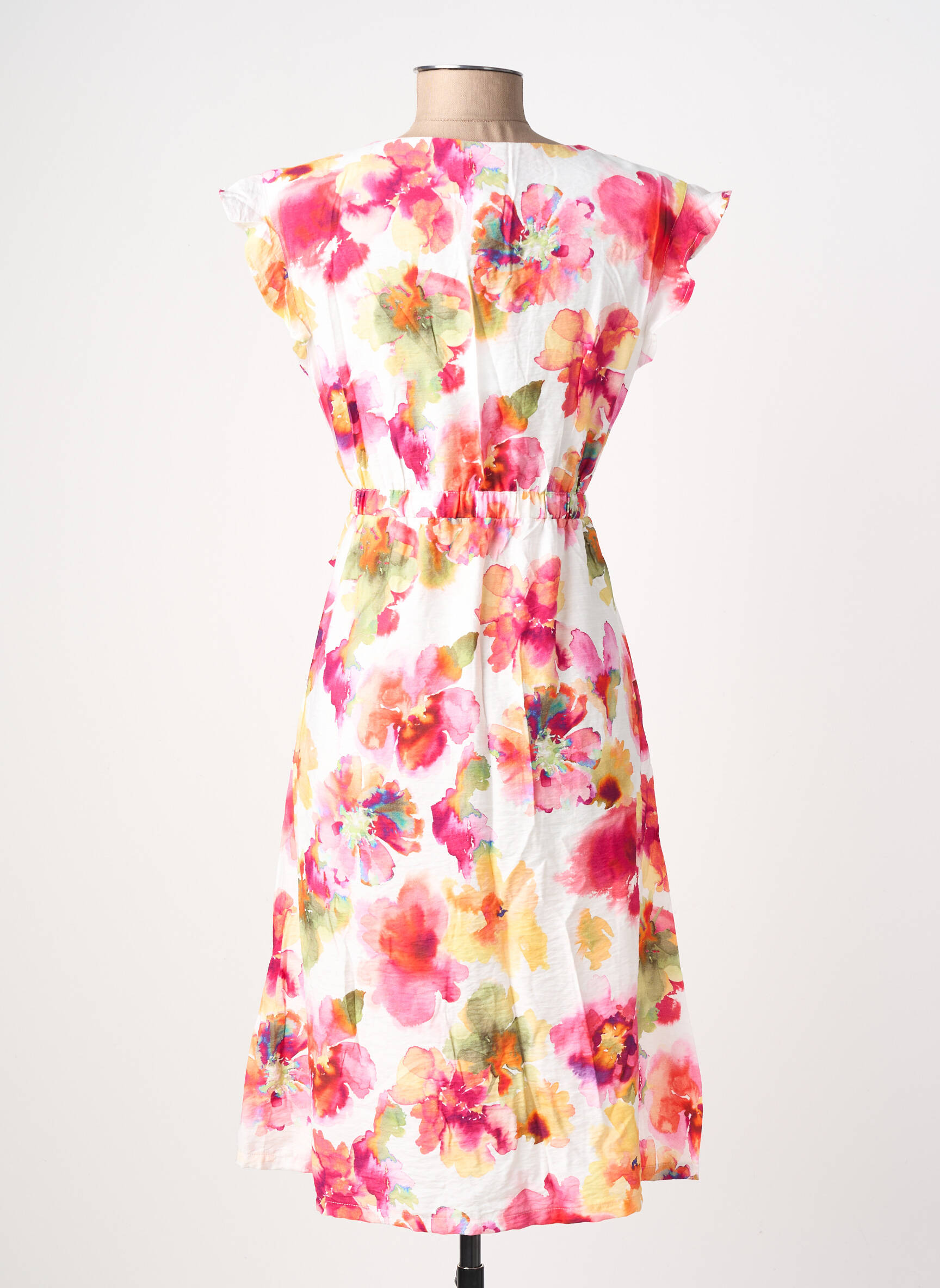 Robe mi-longue imprimé fleurs manches courtes rouge COUTURIST femme