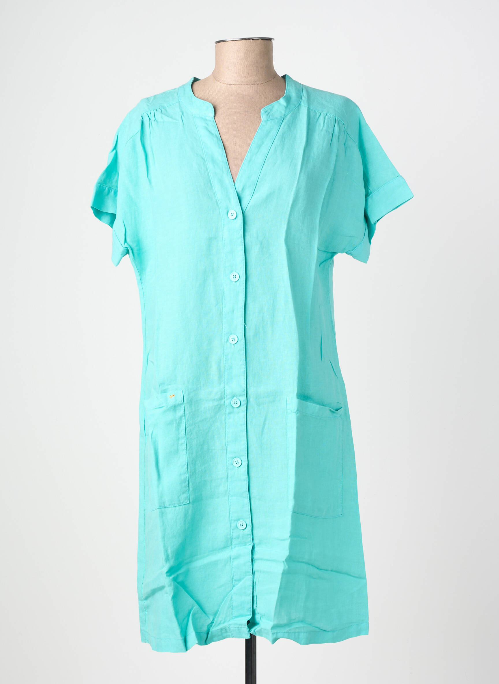 Robe mi-longue tissage crêpe manches courtes bleu COUTURIST femme