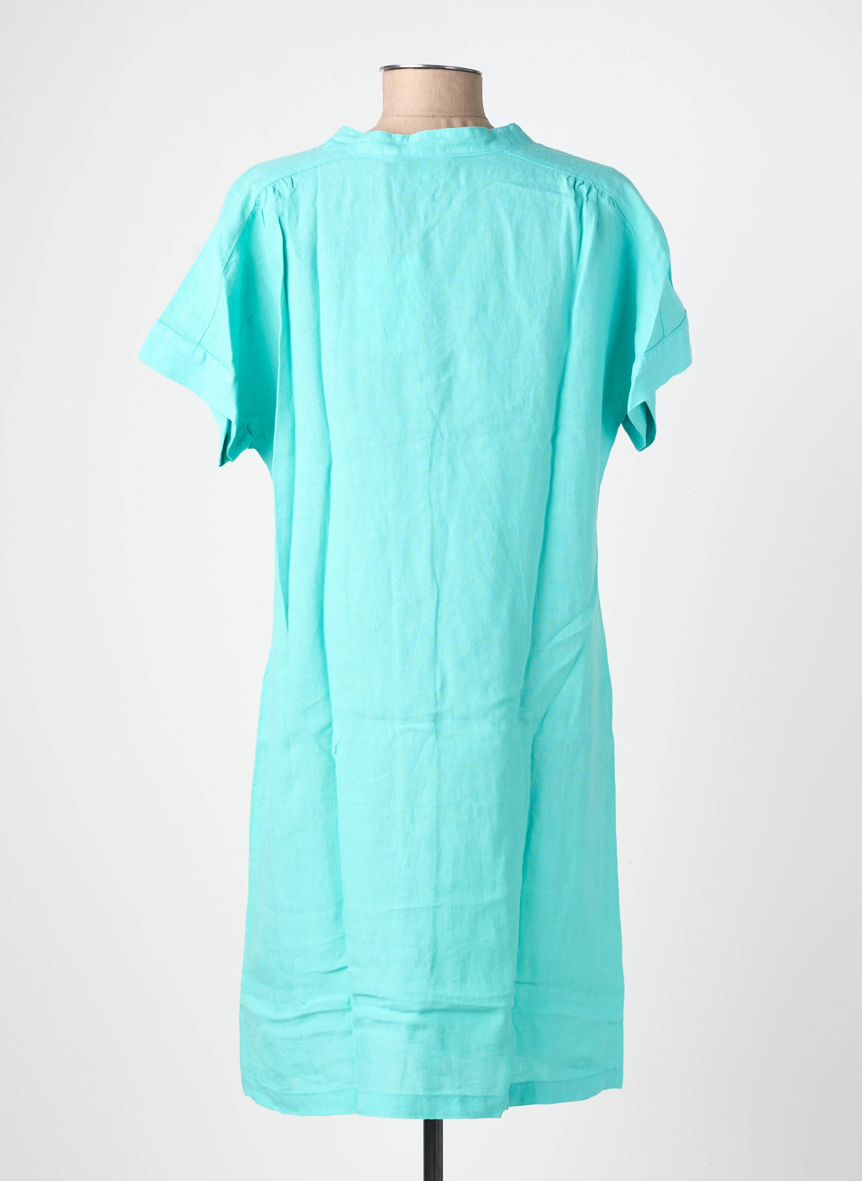 Robe mi-longue tissage crêpe manches courtes bleu COUTURIST femme