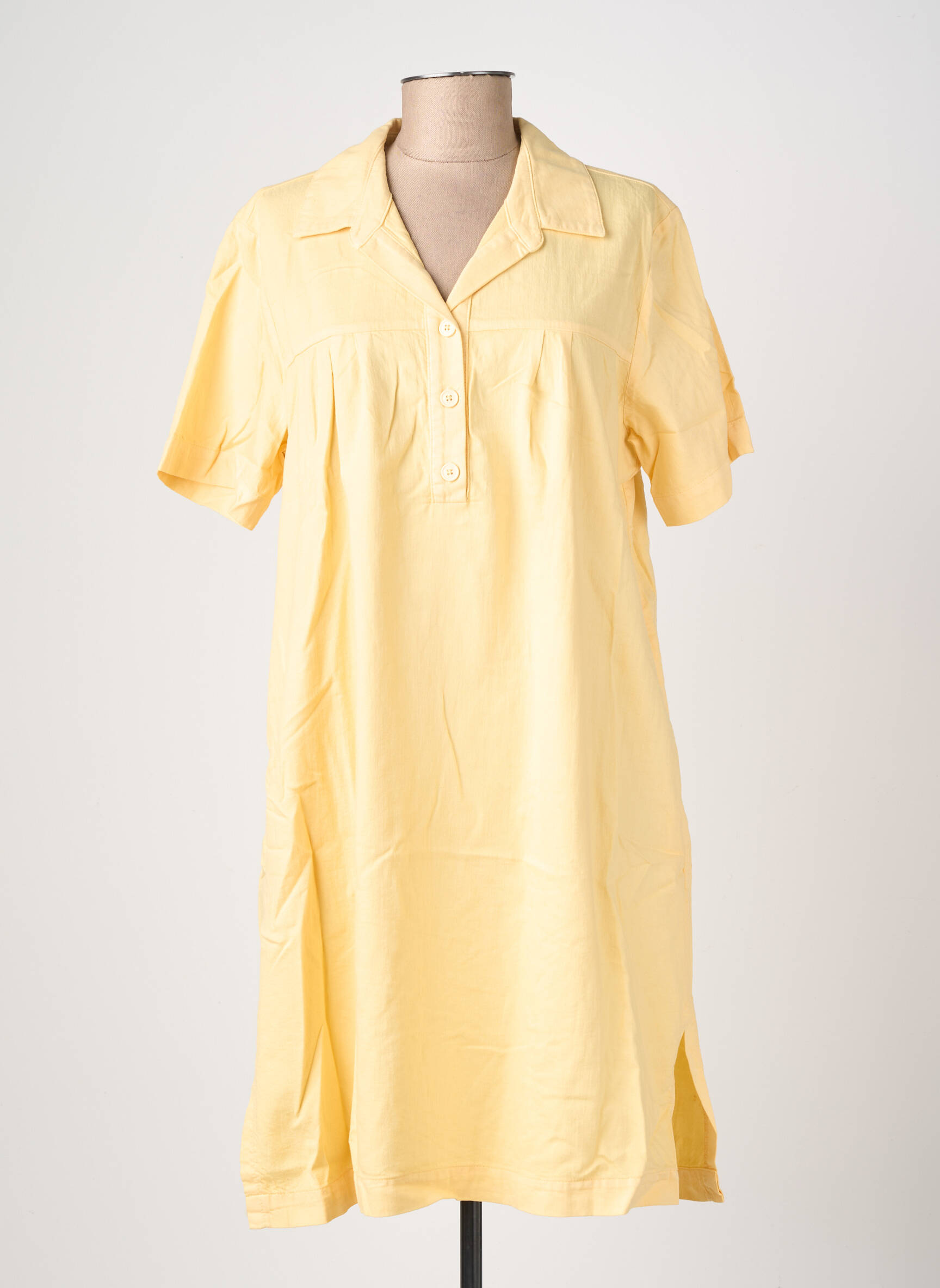 Robe mi-longue tissage crêpe manches courtes jaune COUTURIST femme