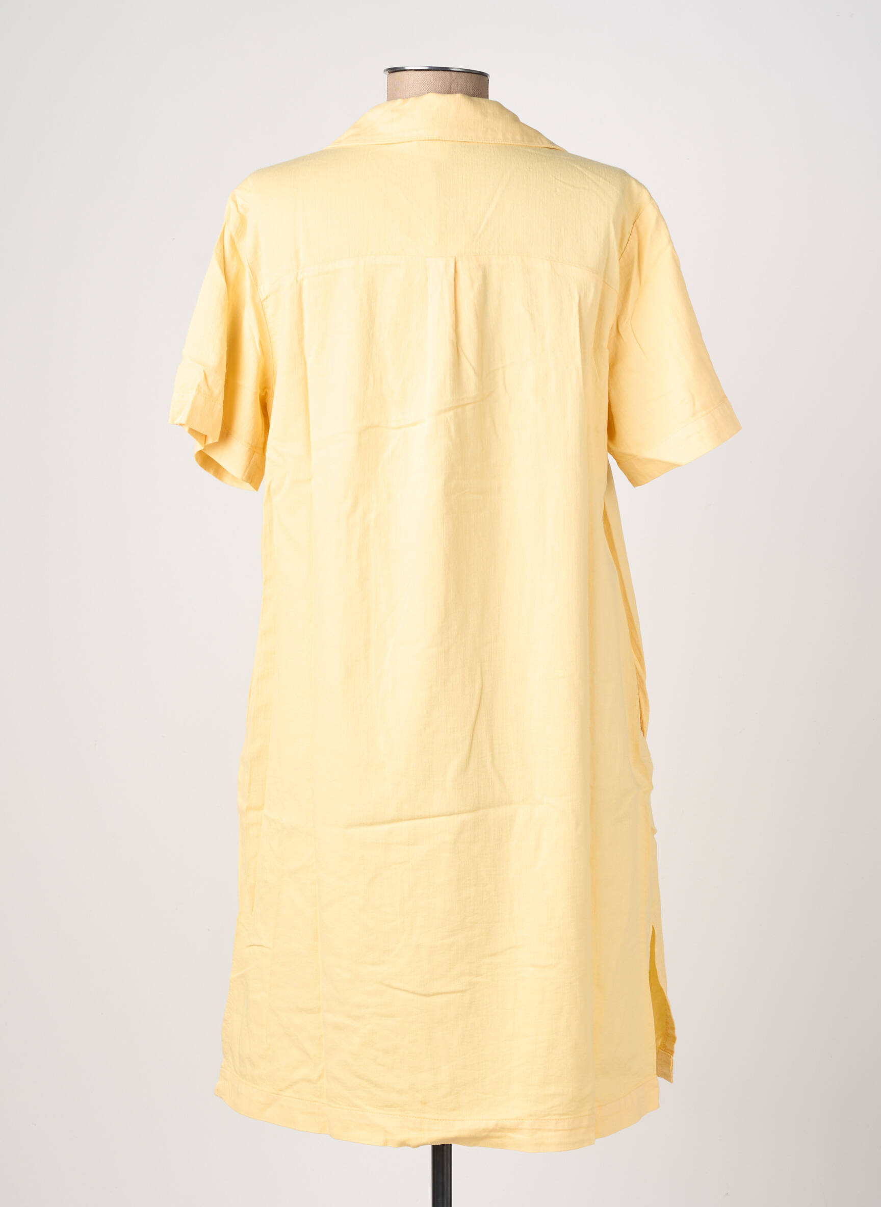 Robe mi-longue tissage crêpe manches courtes jaune COUTURIST femme