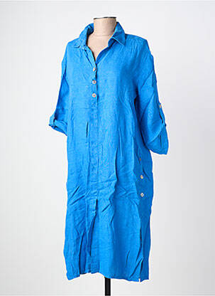 Robe mi-longue coupe fluide manches longues bleu COUTURIST femme