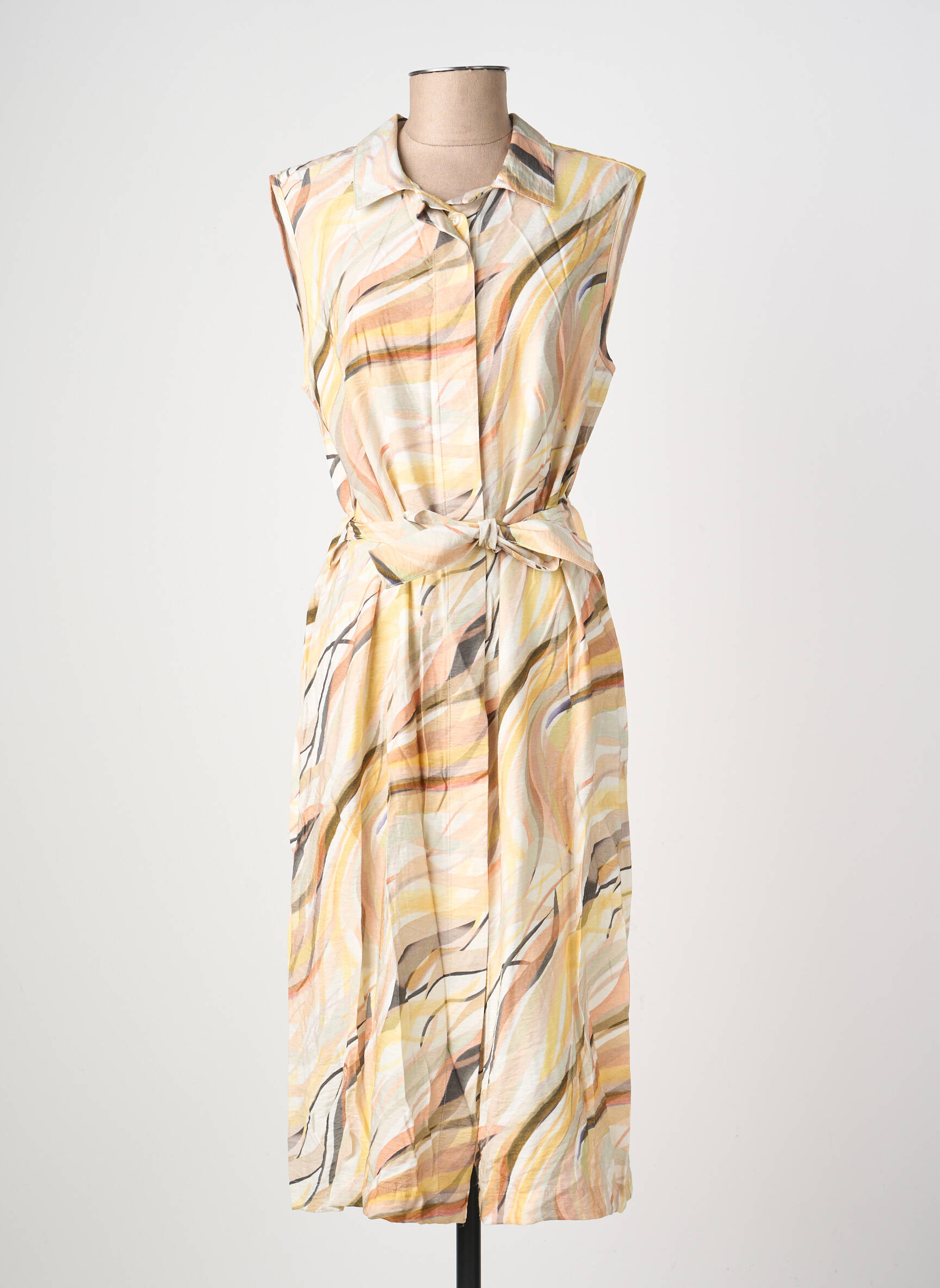 Robe mi-longue imprimé fantaisie sans manche beige COUTURIST femme