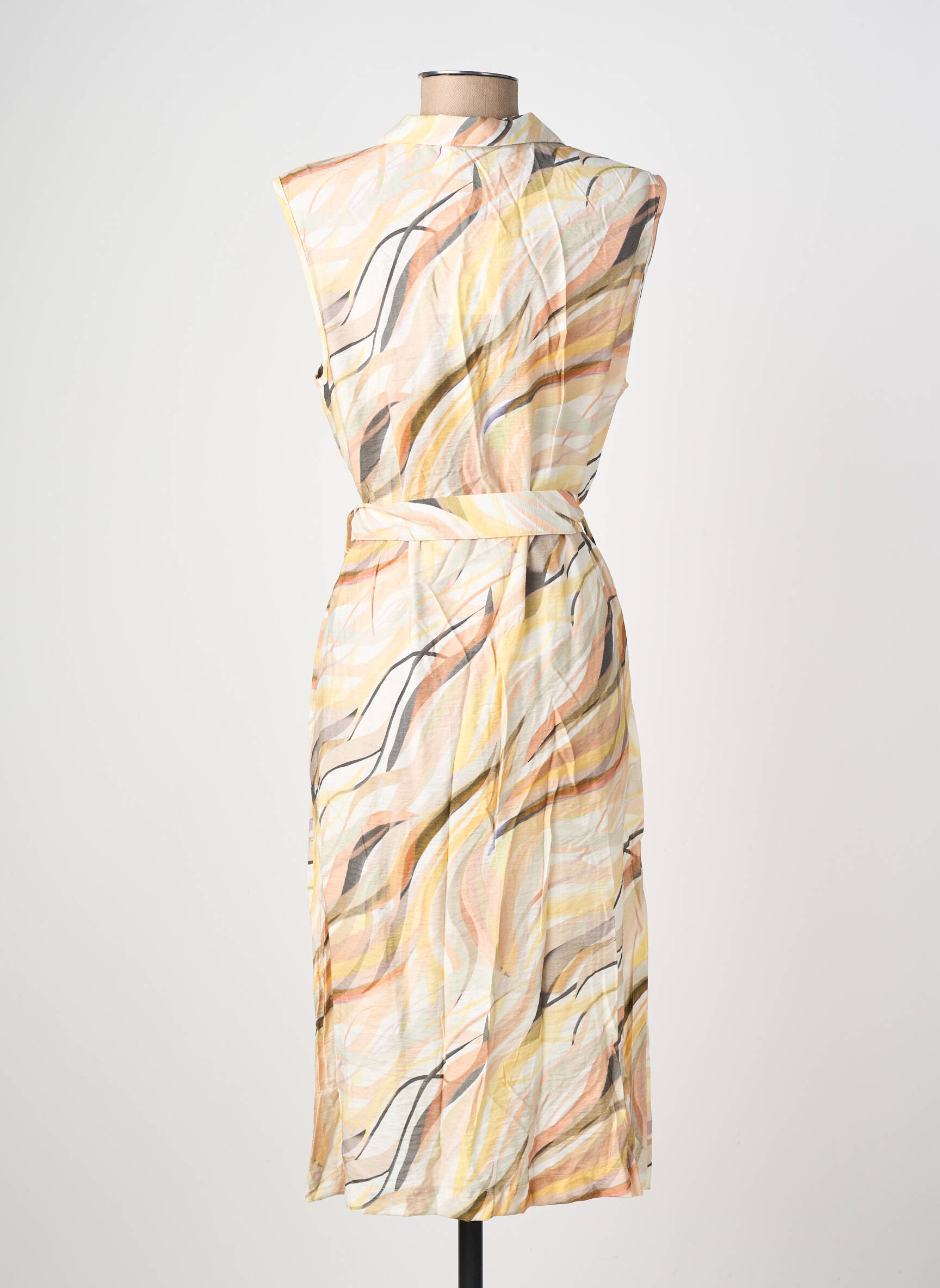 Robe mi-longue imprimé fantaisie sans manche beige COUTURIST femme