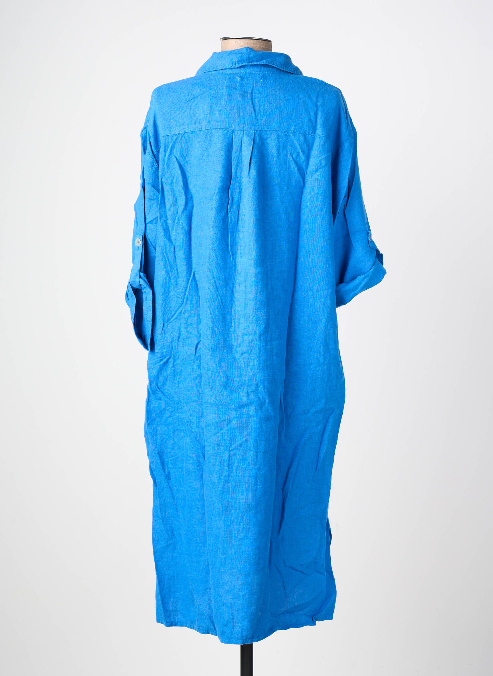 Robe mi-longue coupe fluide manches longues bleu COUTURIST femme