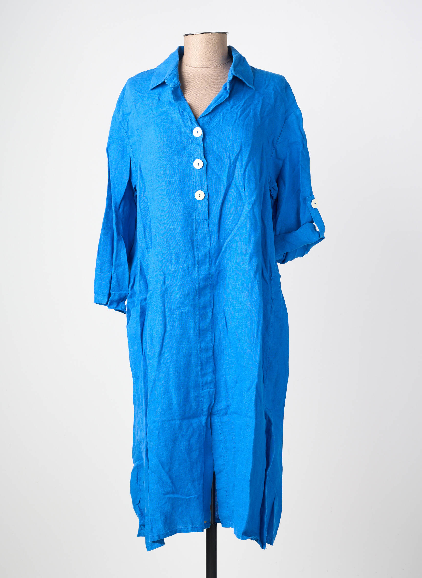 Robe mi-longue coupe fluide manches longues bleu COUTURIST femme