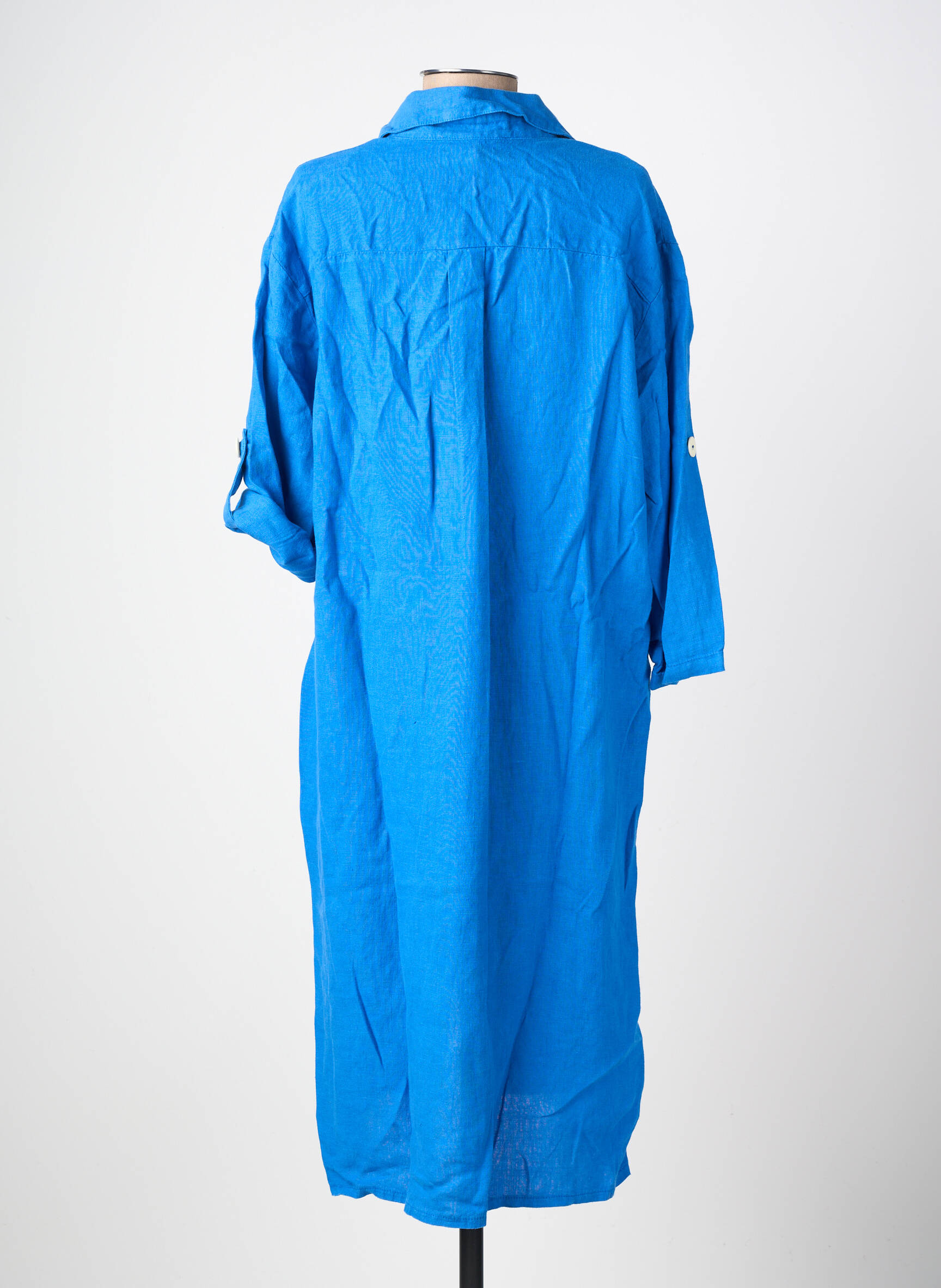 Robe mi-longue coupe fluide manches longues bleu COUTURIST femme
