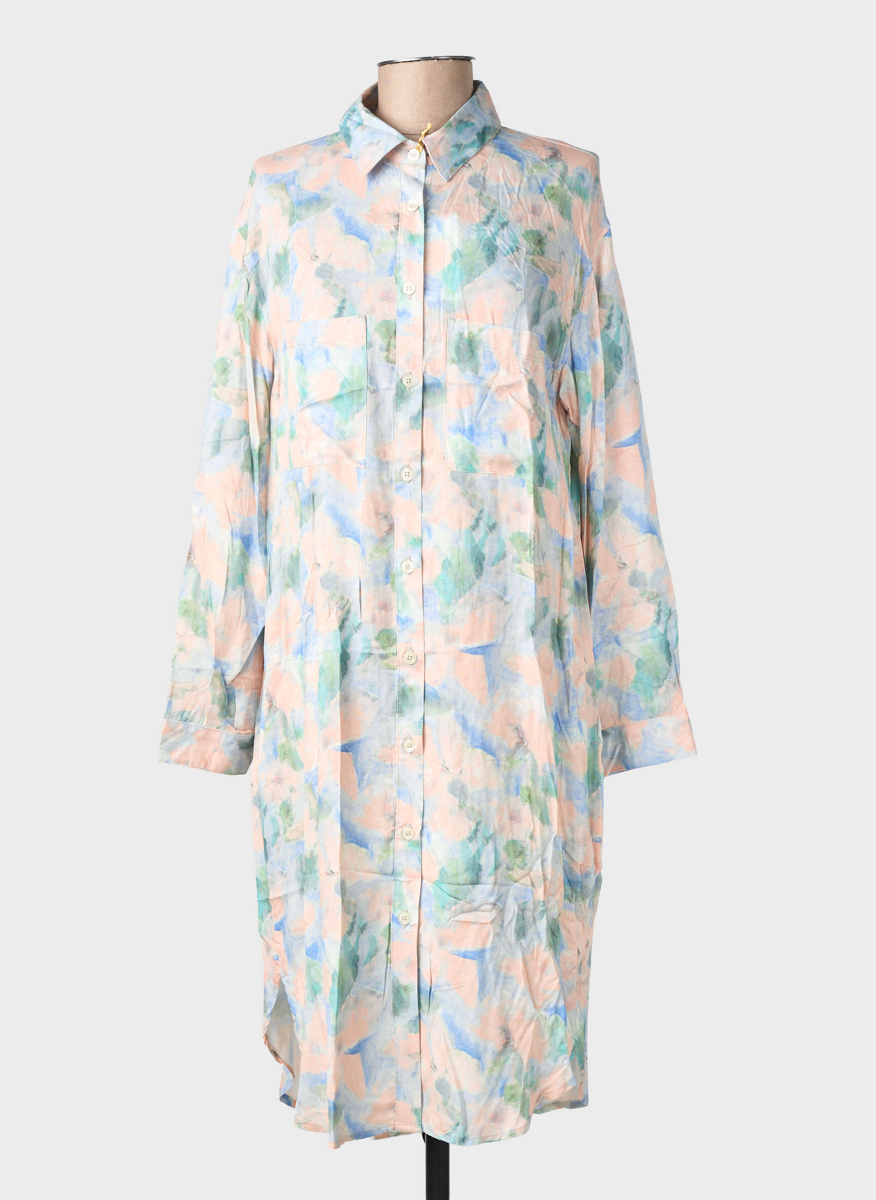 Robe mi-longue coupe fluide manches longues bleu COUTURIST femme