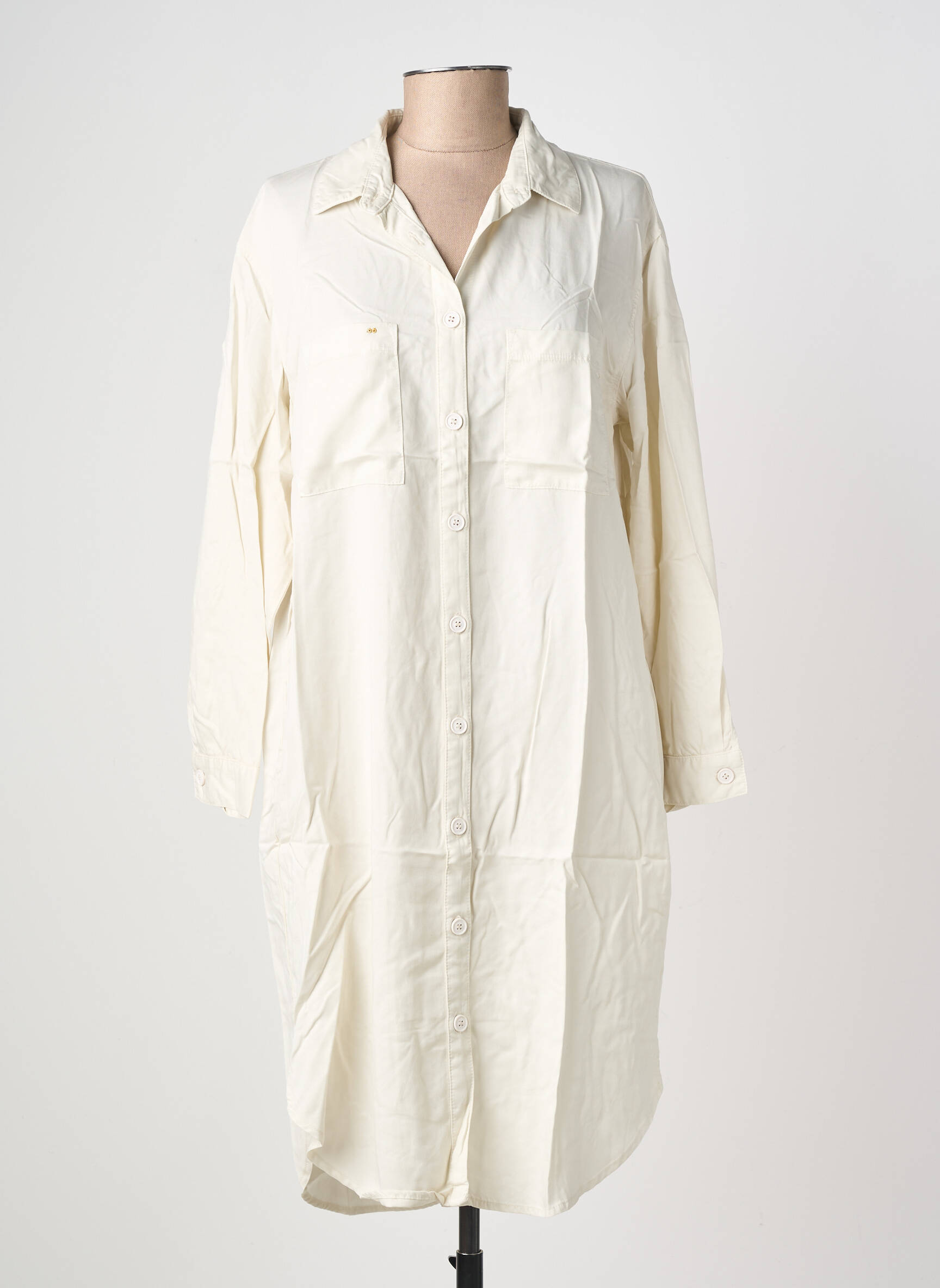 Robe mi-longue coupe fluide manches longues beige COUTURIST femme