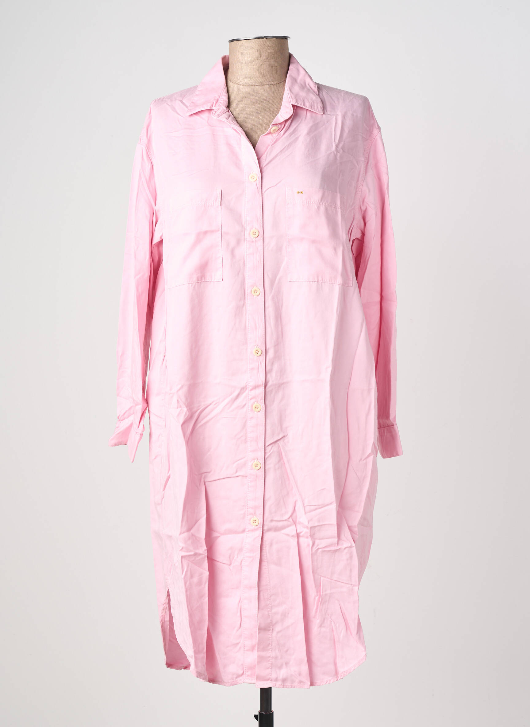 Robe mi-longue coupe fluide manches longues rose COUTURIST femme
