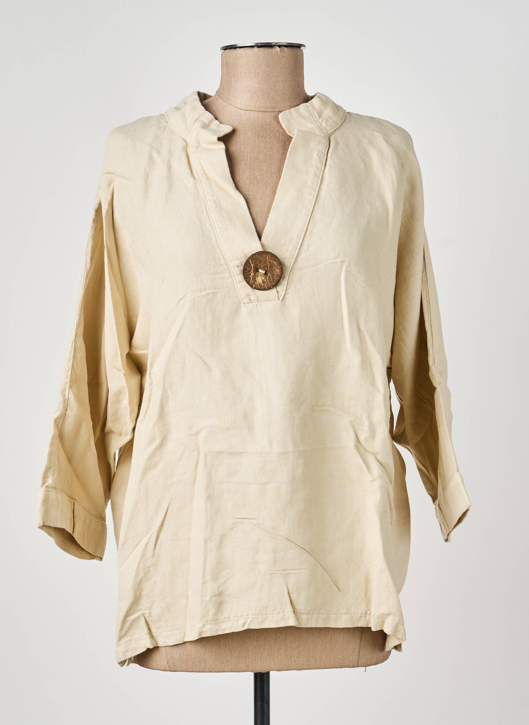Blouse tissage popeline manches longues beige COUTURIST femme