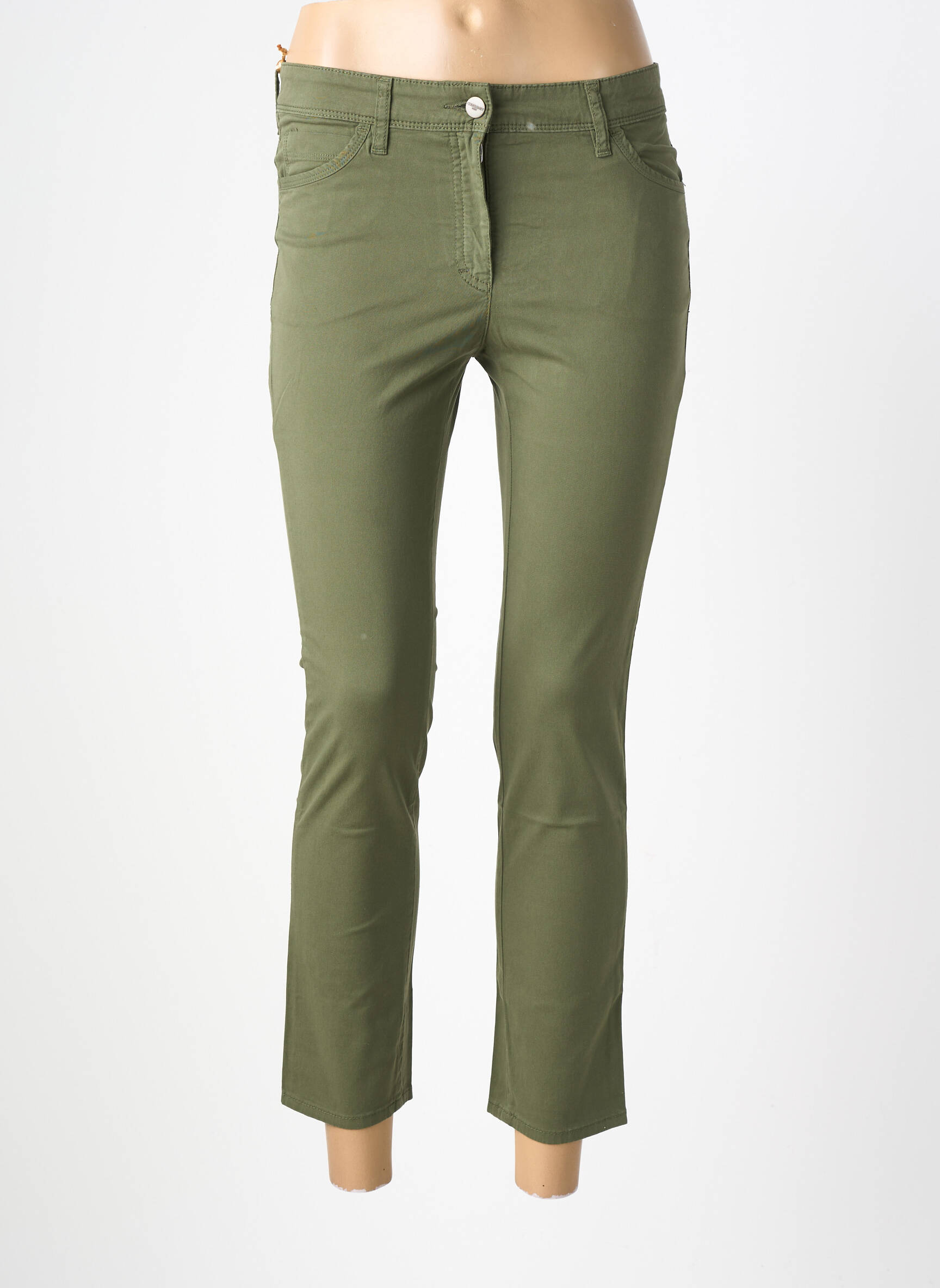 Pantalon 7/8 tissage popeline taille normale vert COUTURIST femme