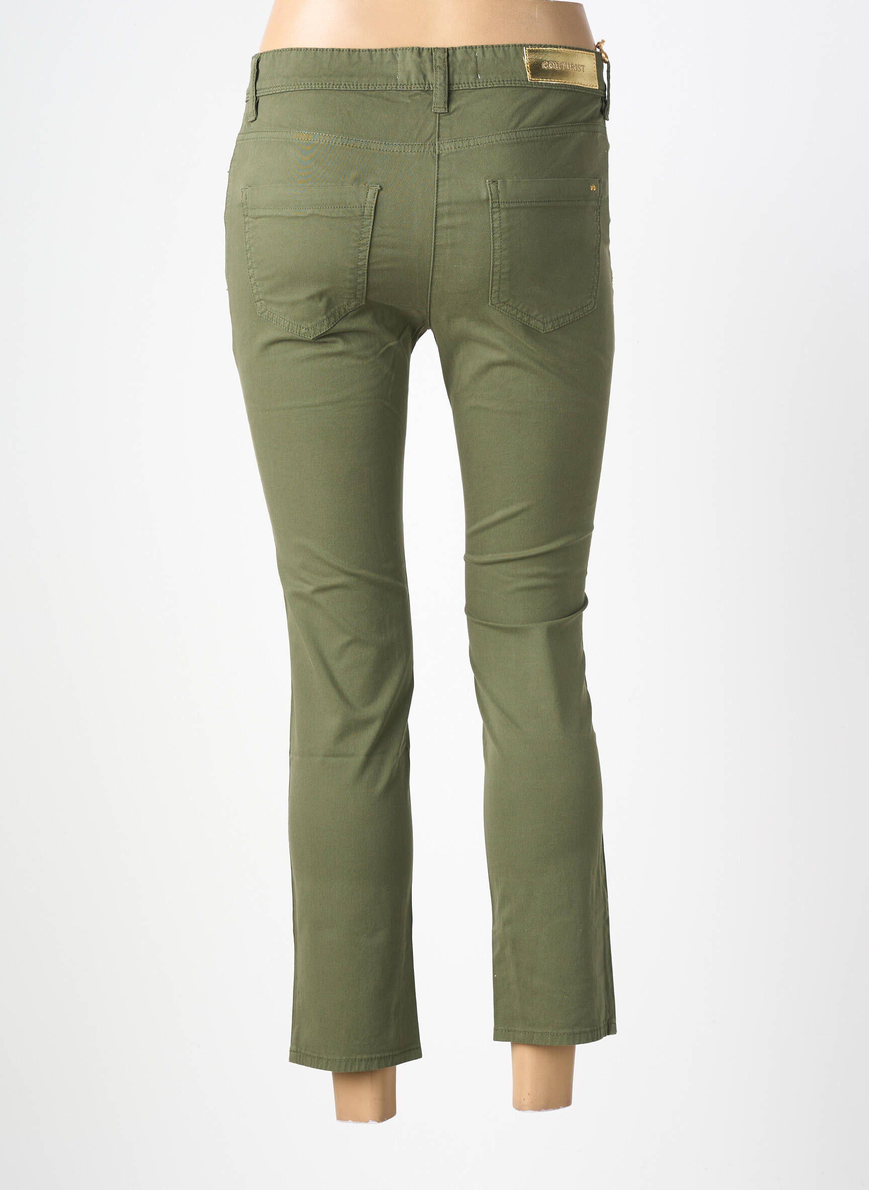 Pantalon 7/8 tissage popeline taille normale vert COUTURIST femme