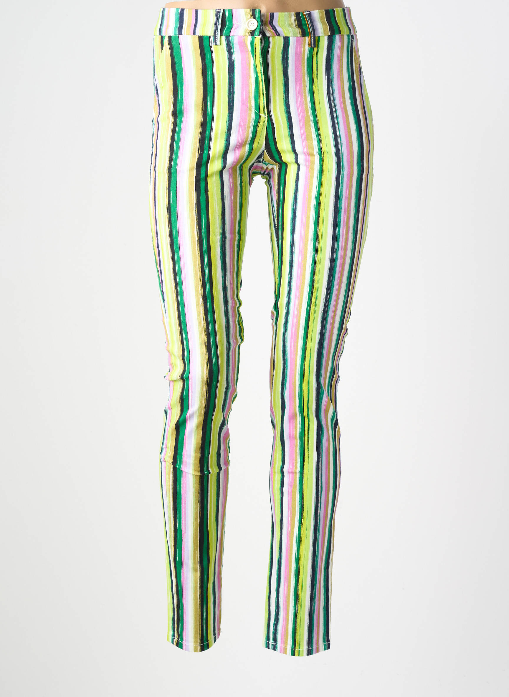 Pantalon slim tissage popeline taille normale vert COUTURIST femme