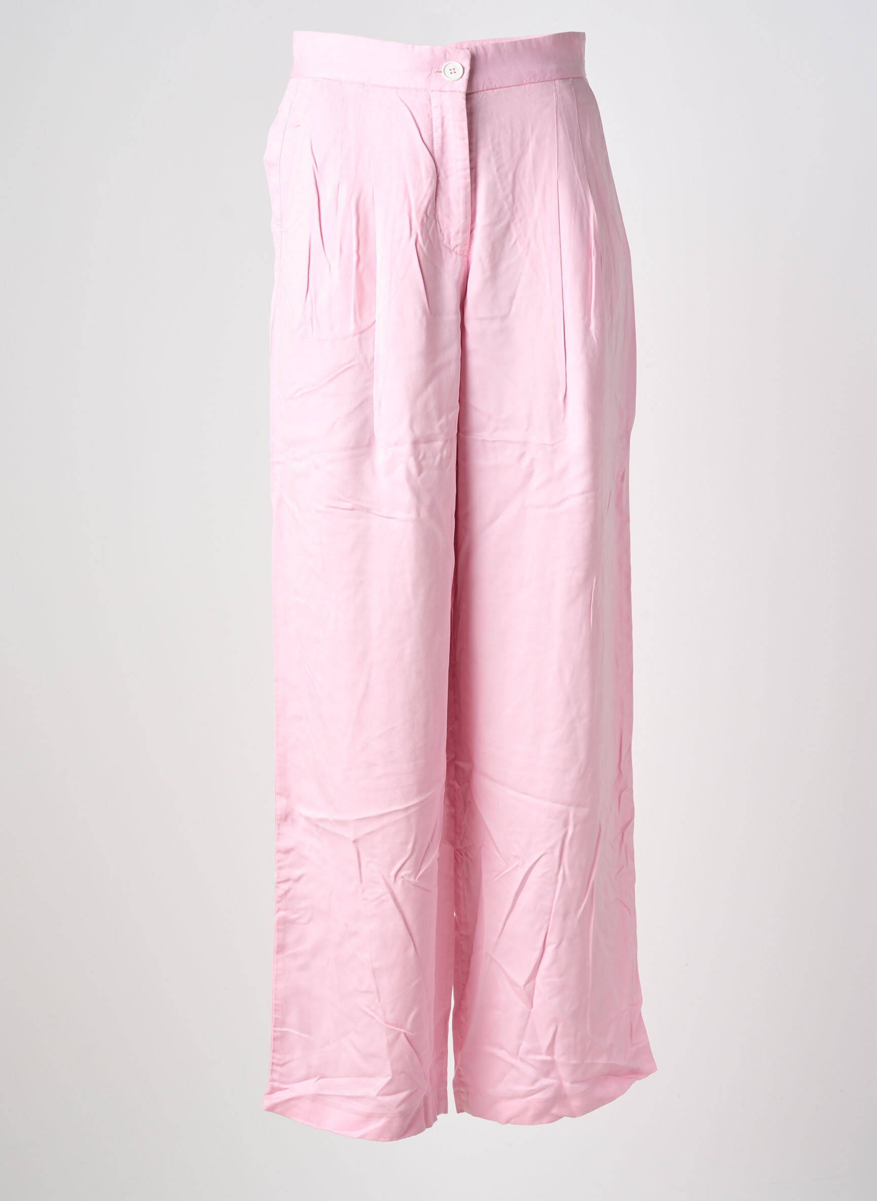 Pantalon large tissage popeline taille haute rose COUTURIST femme