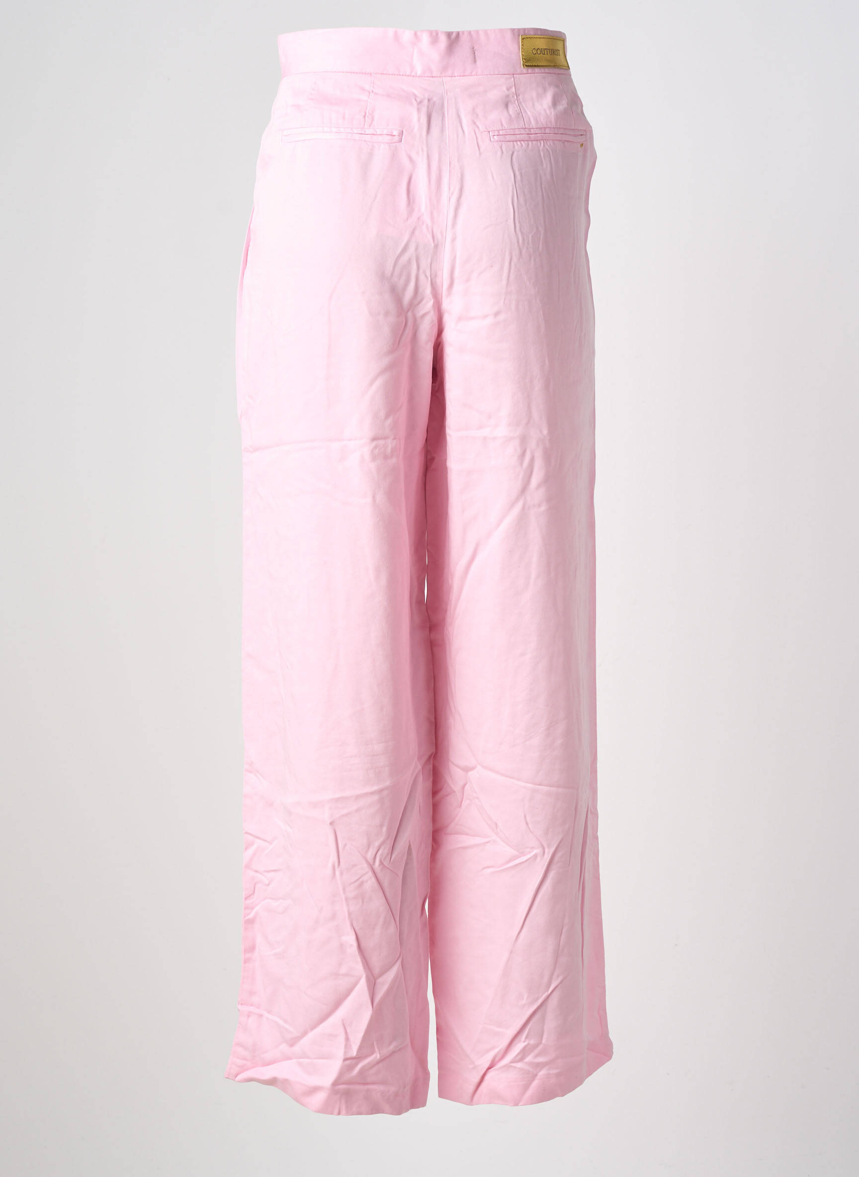 Pantalon large tissage popeline taille haute rose COUTURIST femme