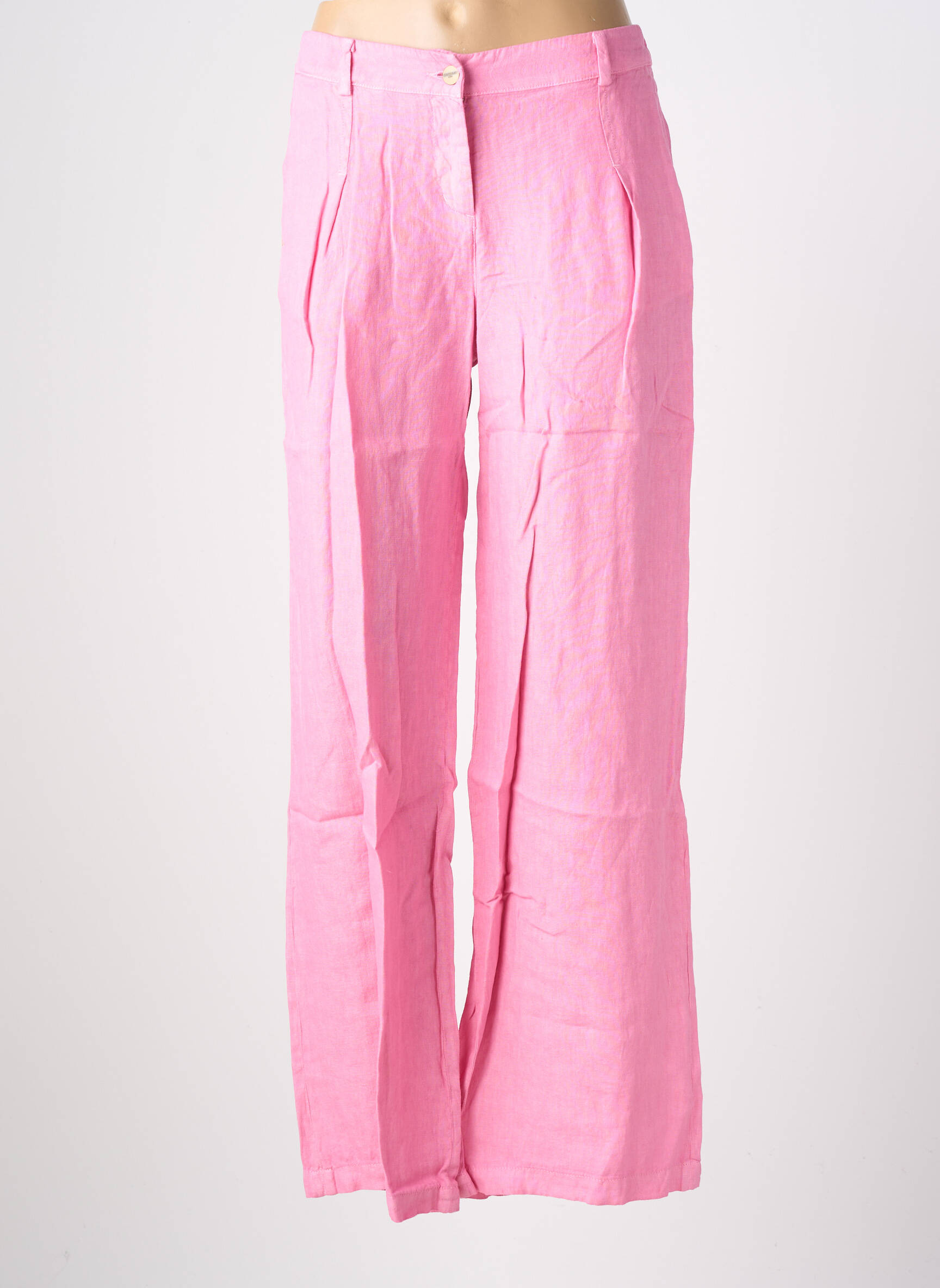 Pantalon large fermeture zippée sous rabat boutonné taille normale rose COUTURIST femme