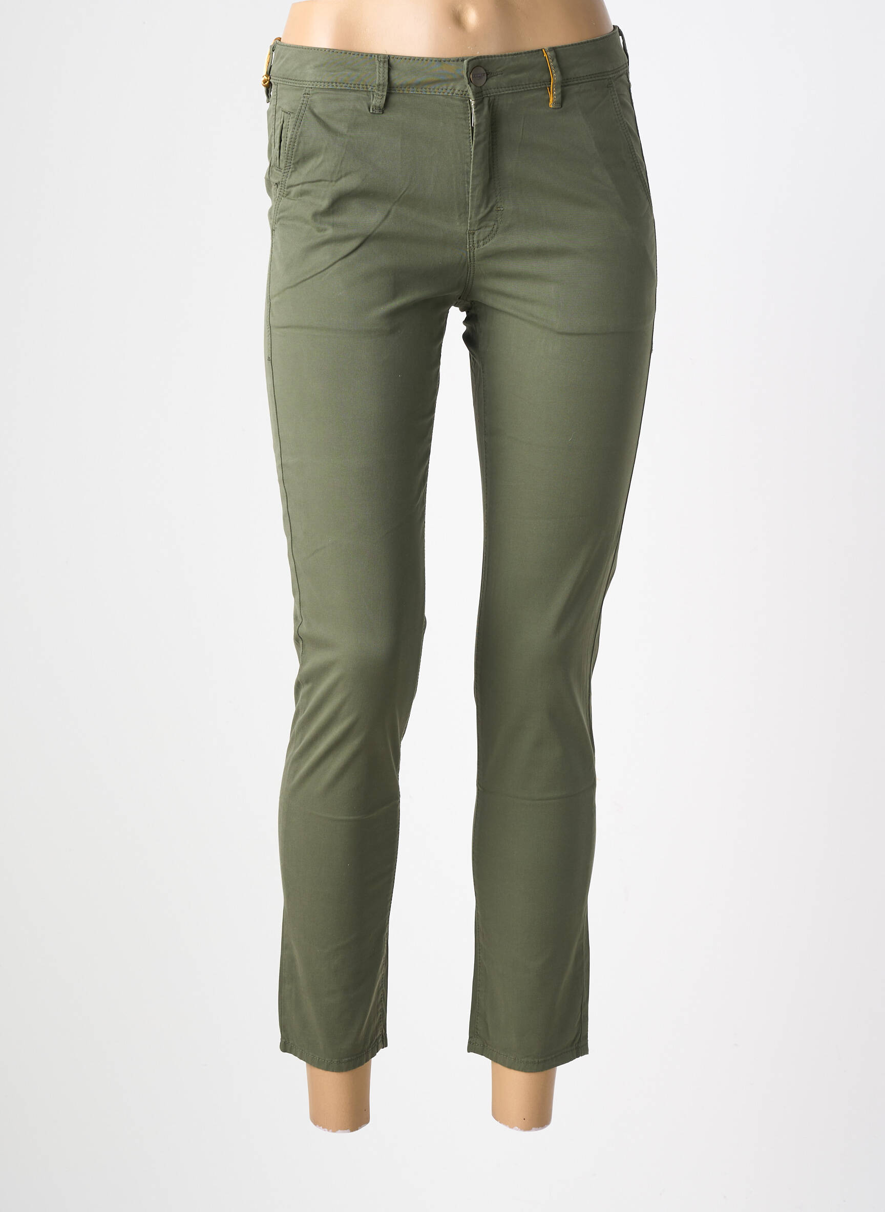 Pantalon chino tissage popeline taille normale vert COUTURIST femme