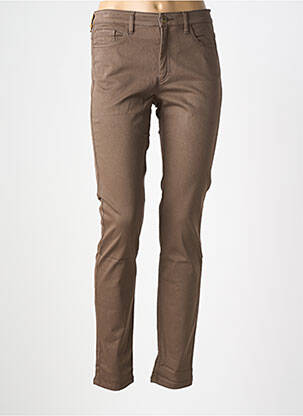 Pantalon slim tissage popeline taille normale marron COUTURIST femme