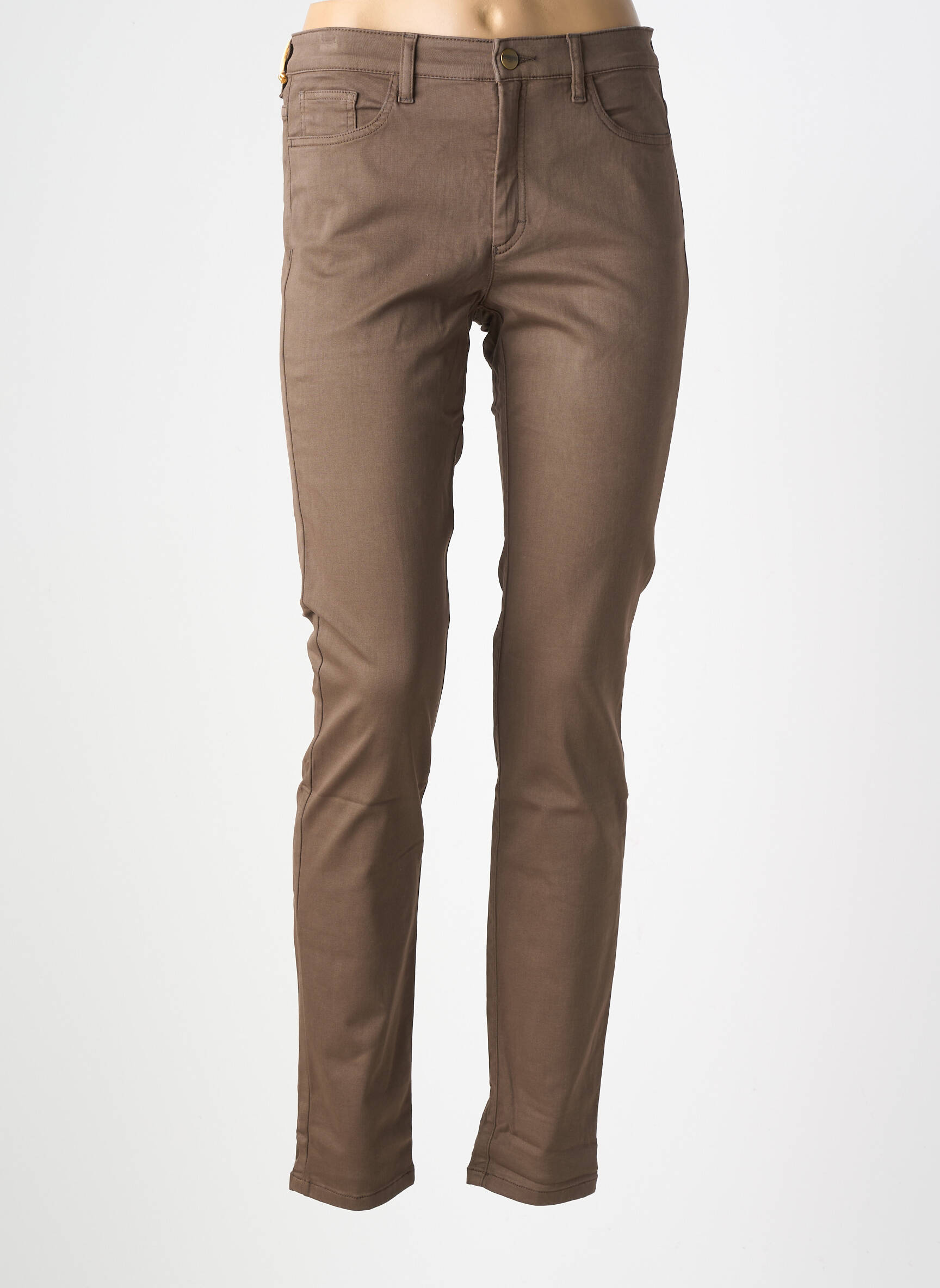 Pantalon slim tissage popeline taille normale marron COUTURIST femme