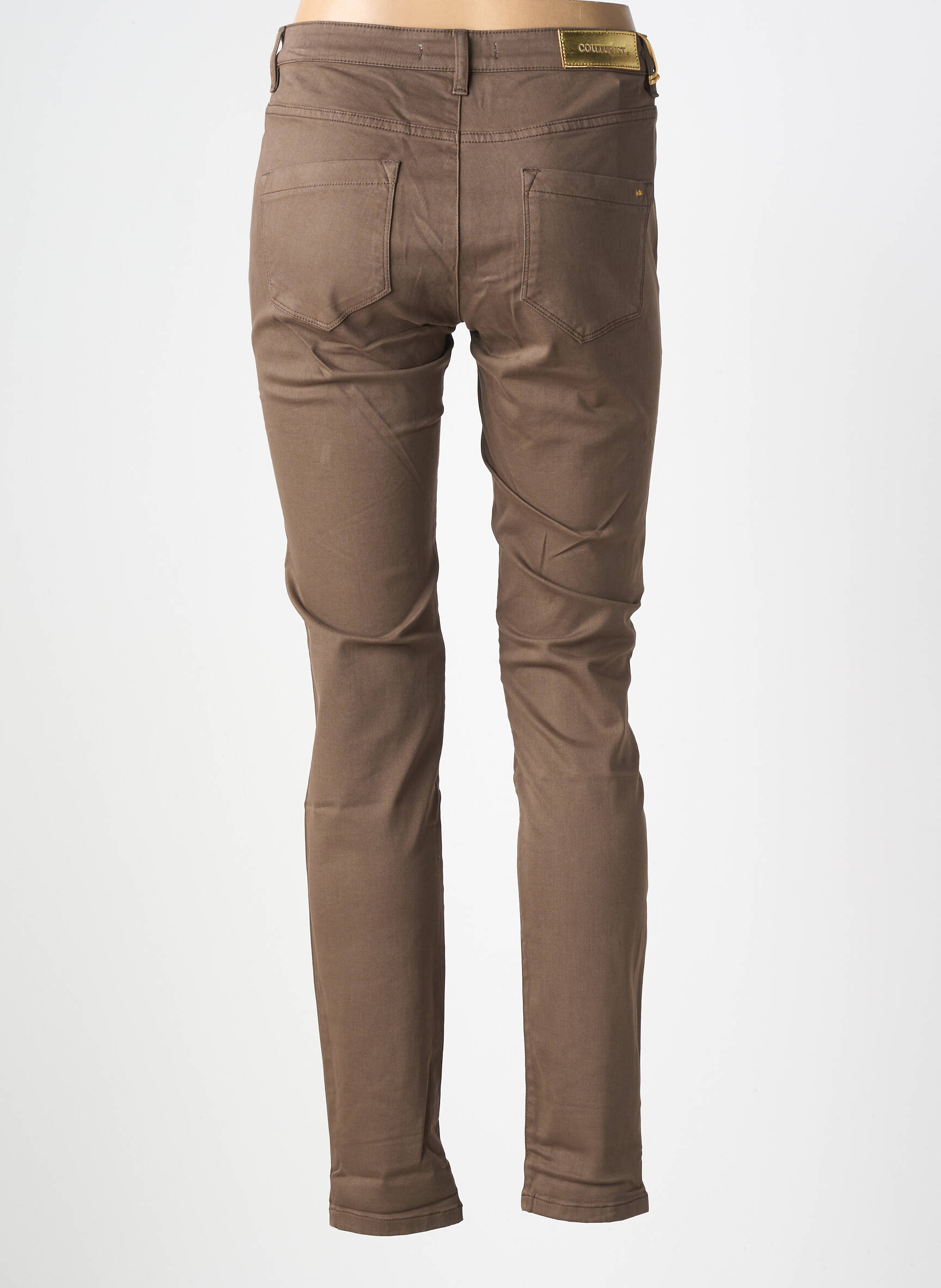 Pantalon slim tissage popeline taille normale marron COUTURIST femme