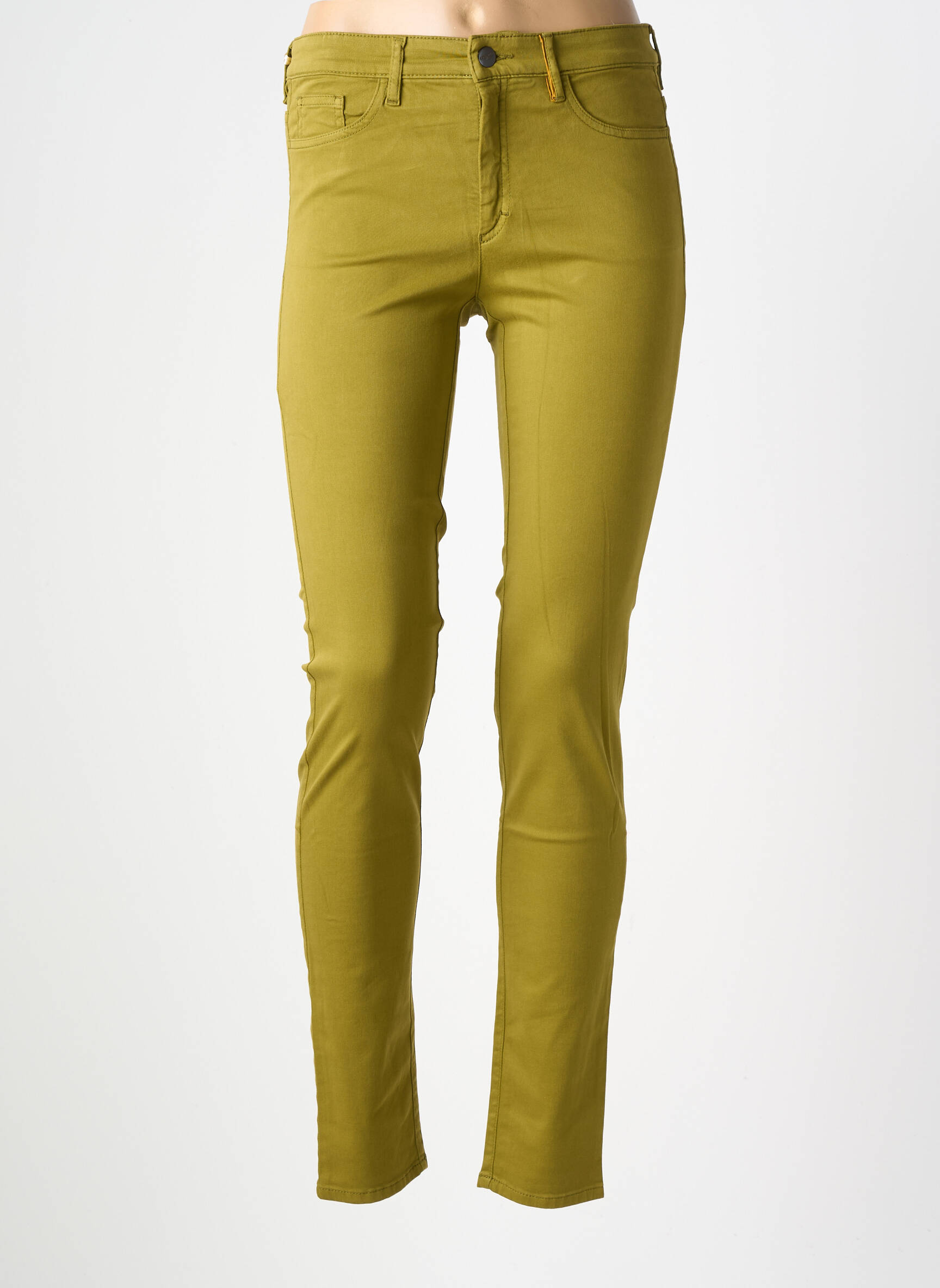 Pantalon slim tissage popeline taille normale vert COUTURIST femme