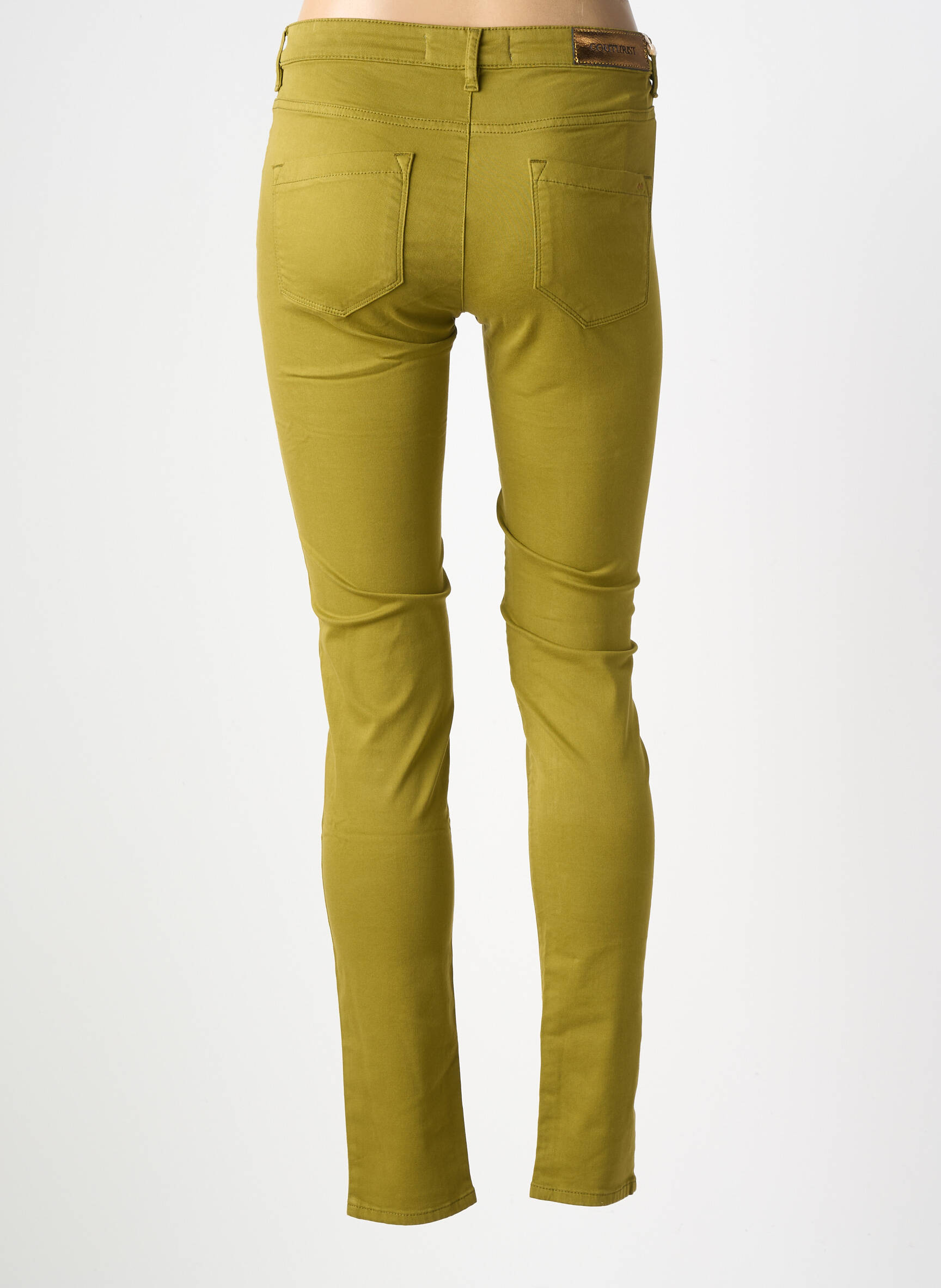 Pantalon slim tissage popeline taille normale vert COUTURIST femme