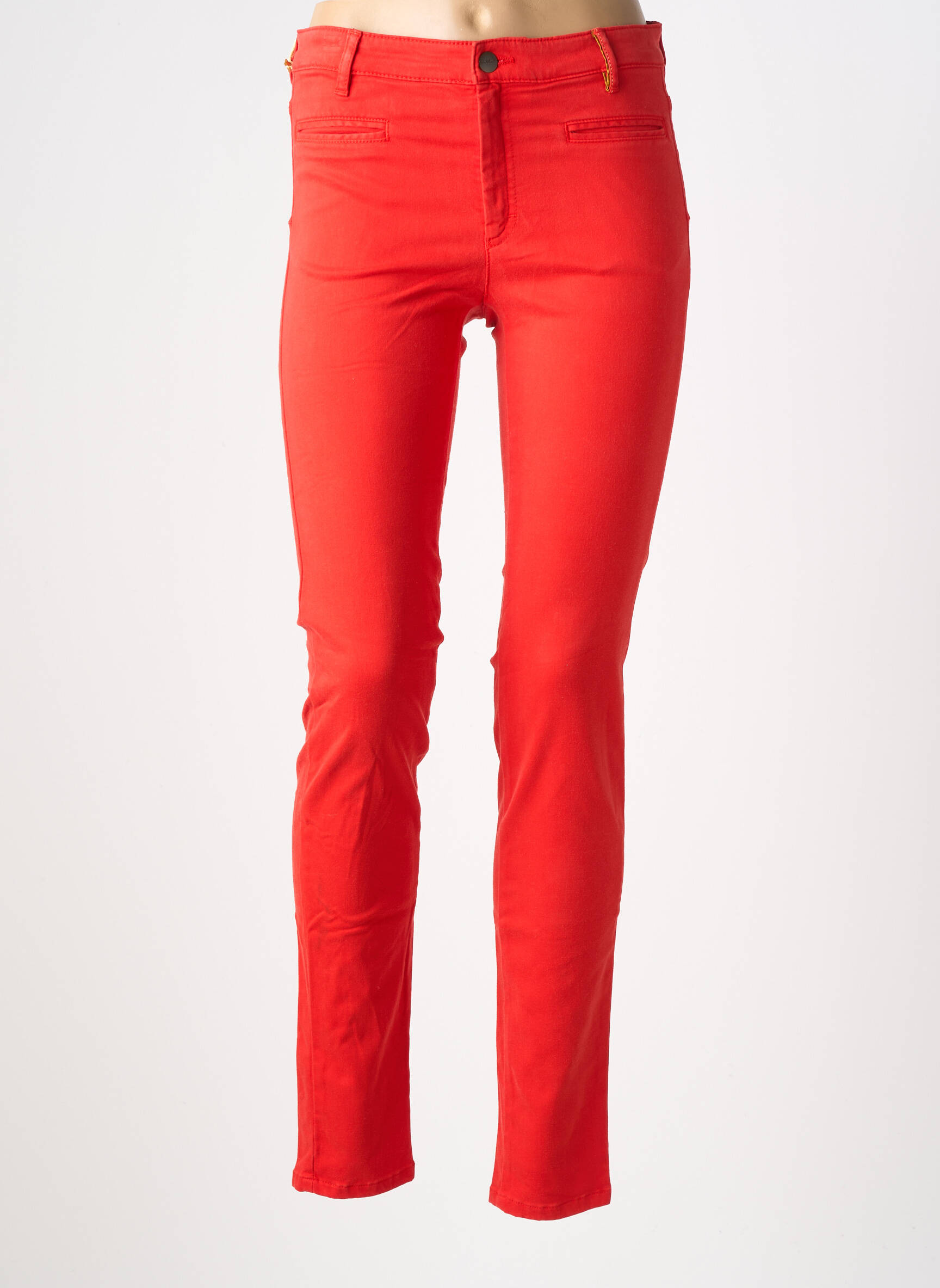 Pantalon slim tissage popeline taille normale rouge COUTURIST femme