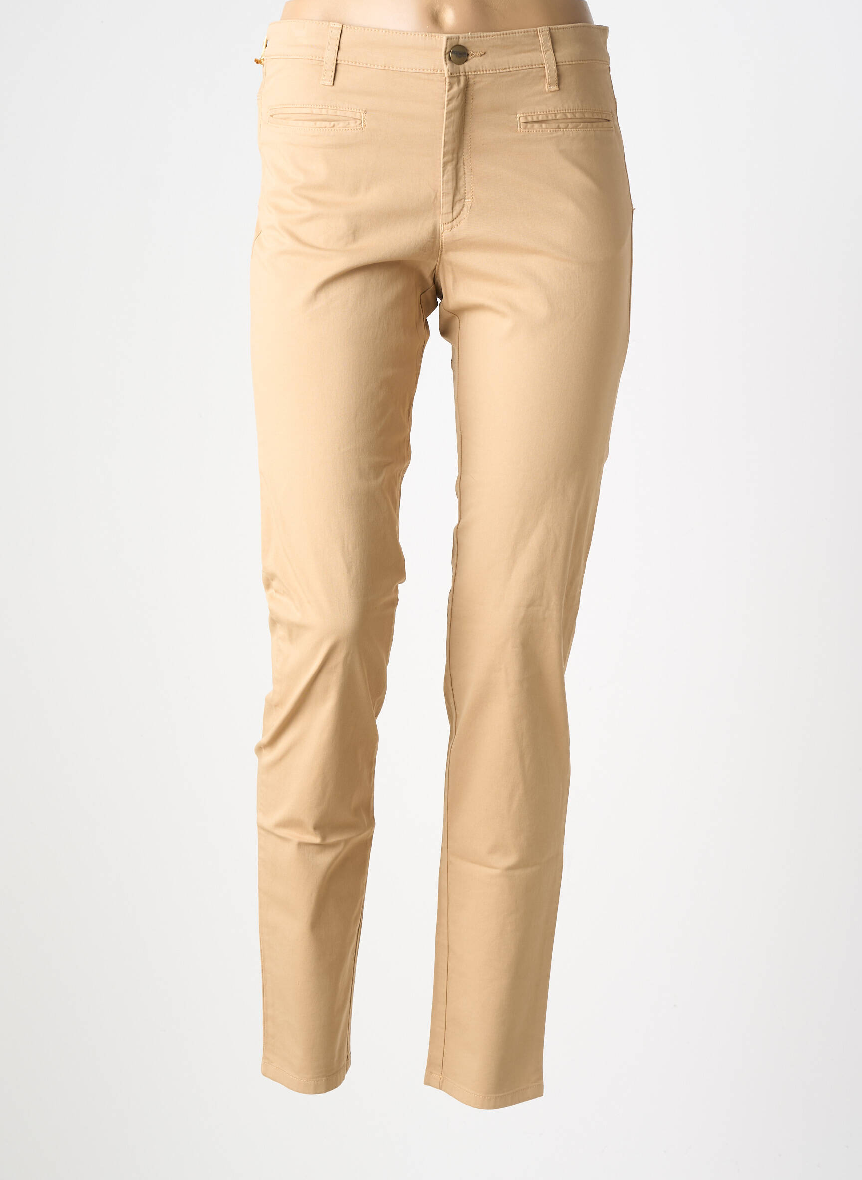 Pantalon slim tissage popeline taille normale beige COUTURIST femme