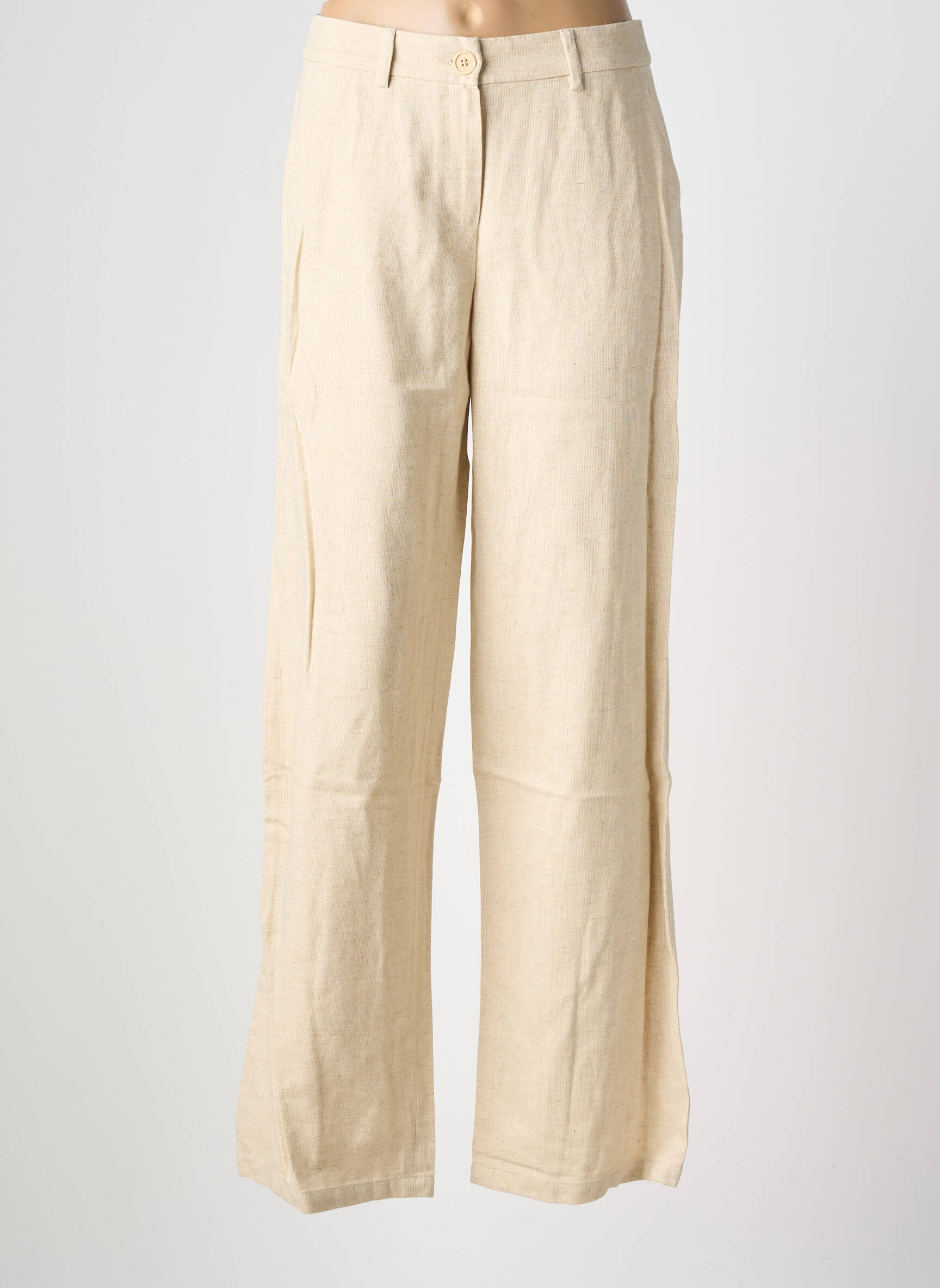 Pantalon droit fermeture zippée sous rabat boutonné taille normale beige COUTURIST femme