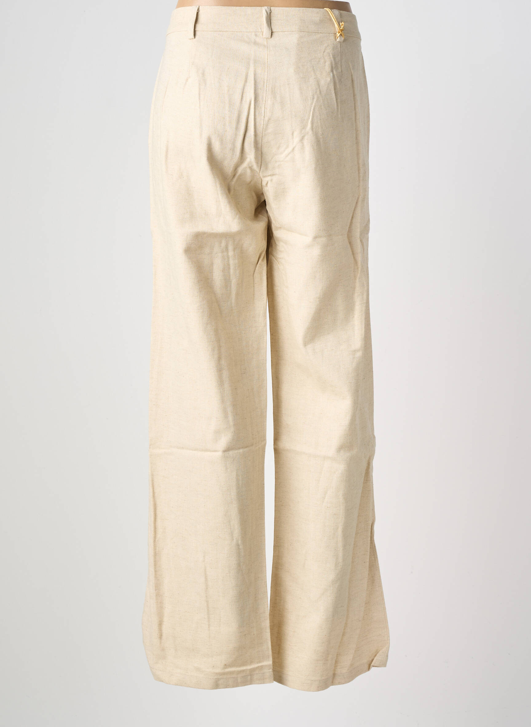 Pantalon droit fermeture zippée sous rabat boutonné taille normale beige COUTURIST femme