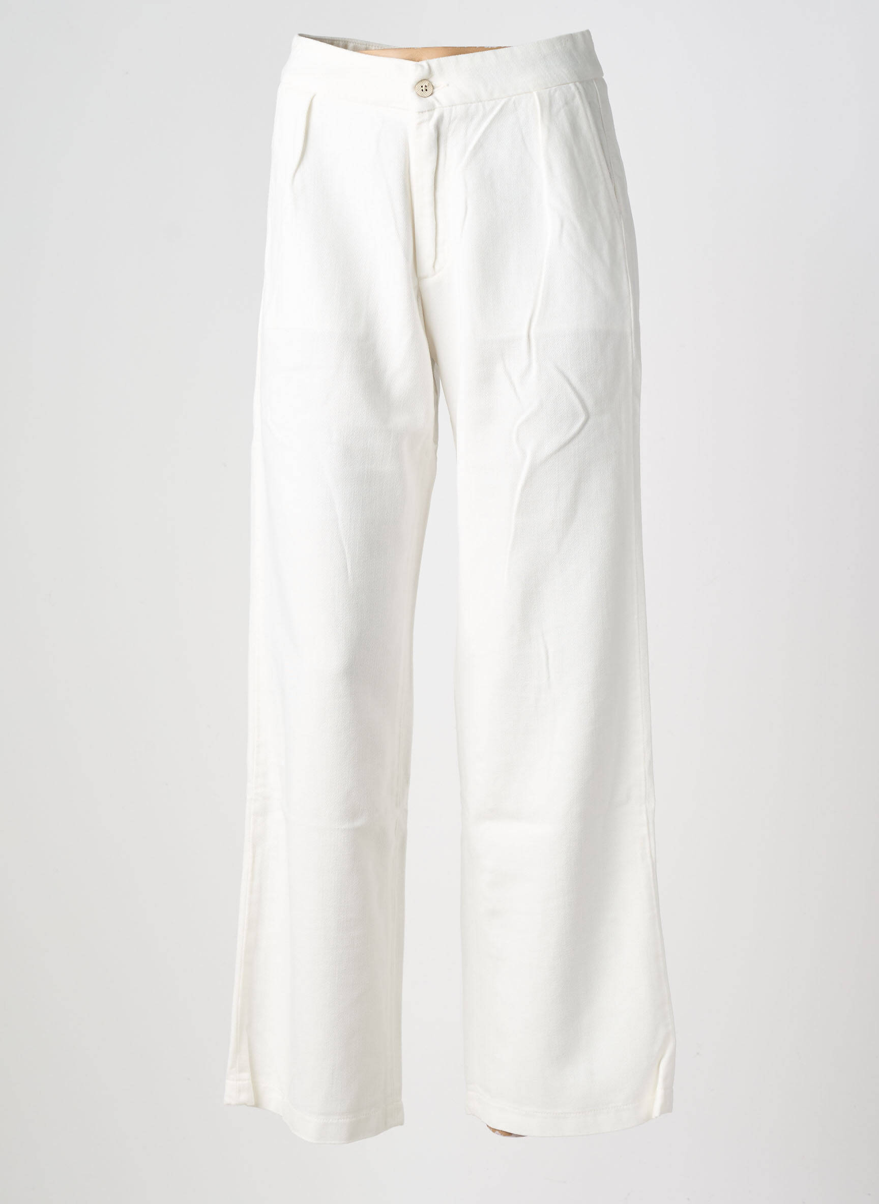 Pantalon chino fermeture zippée sous rabat boutonné taille normale blanc TEJIDOS ROYO femme