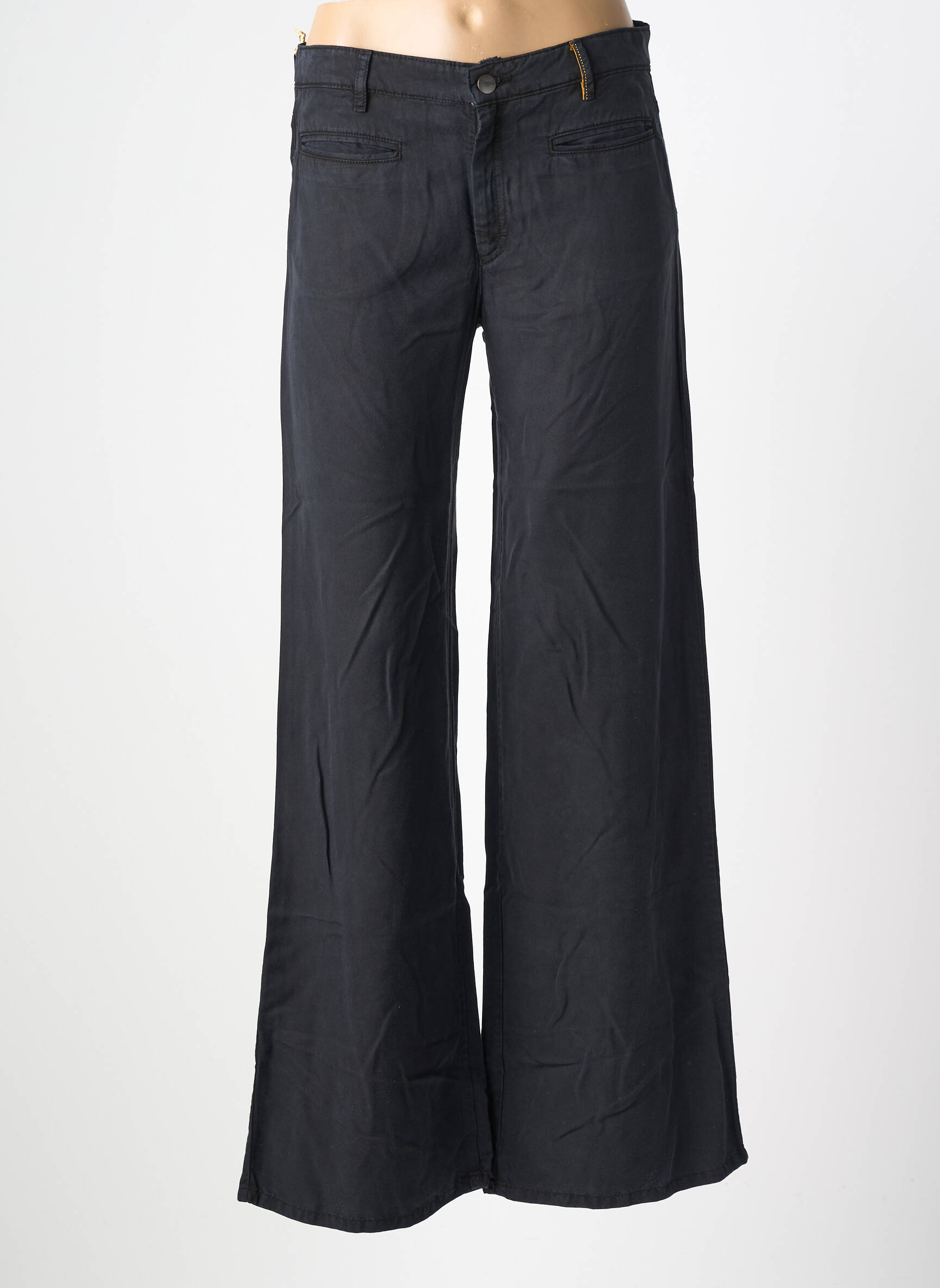 Pantalon droit tissage popeline taille normale noir COUTURIST femme