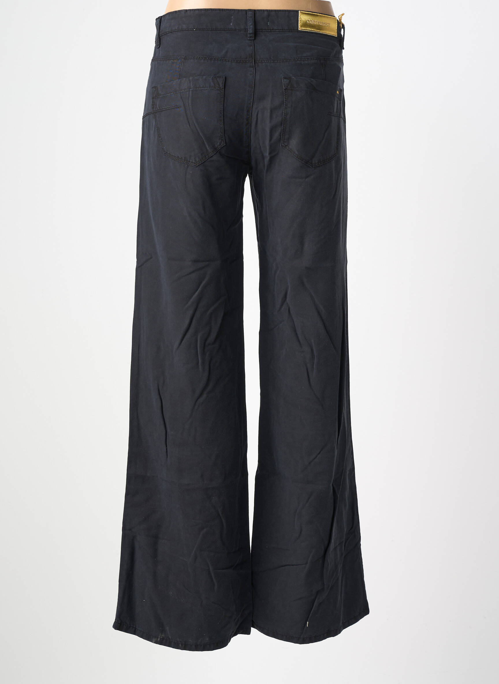 Pantalon droit tissage popeline taille normale noir COUTURIST femme