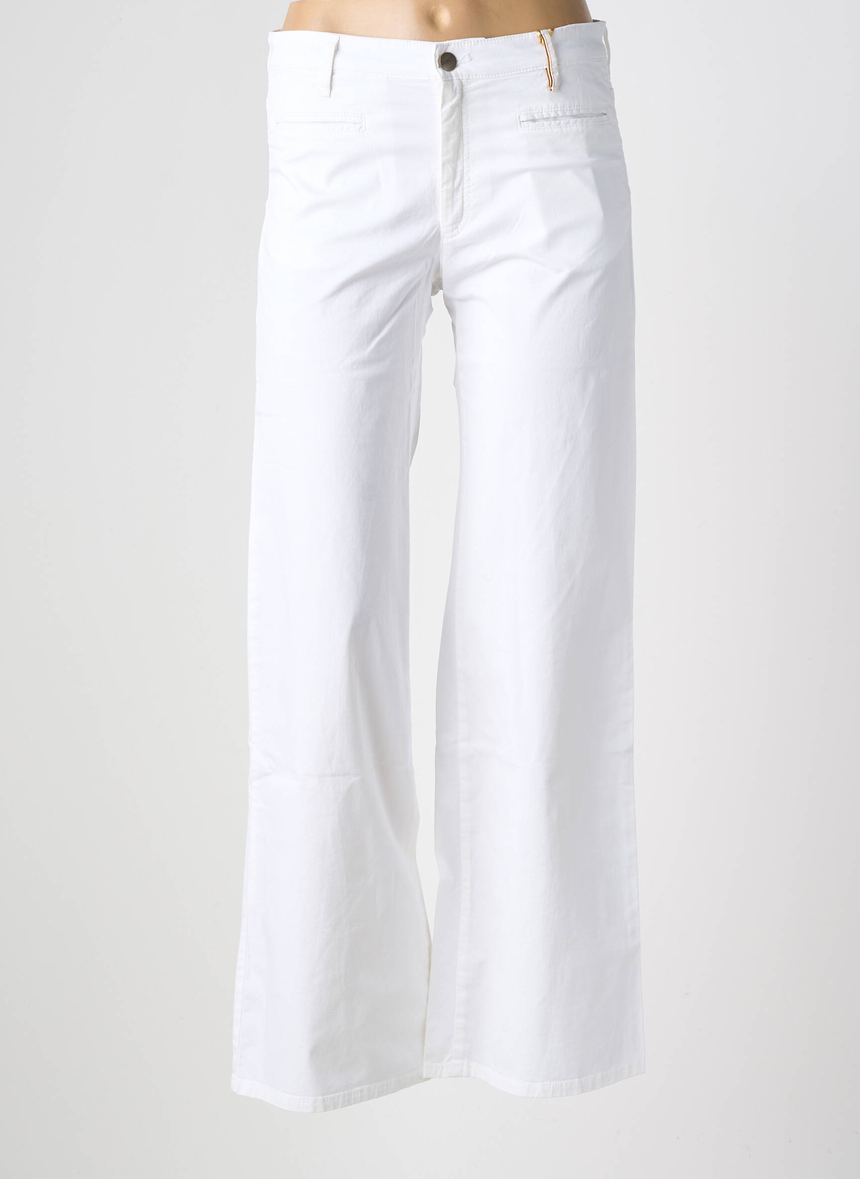 Pantalon droit fermeture zippée sous rabat boutonné taille normale blanc COUTURIST femme