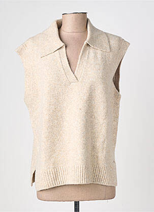 Pull tissage chiné sans manche beige C'EST BEAU LA VIE femme