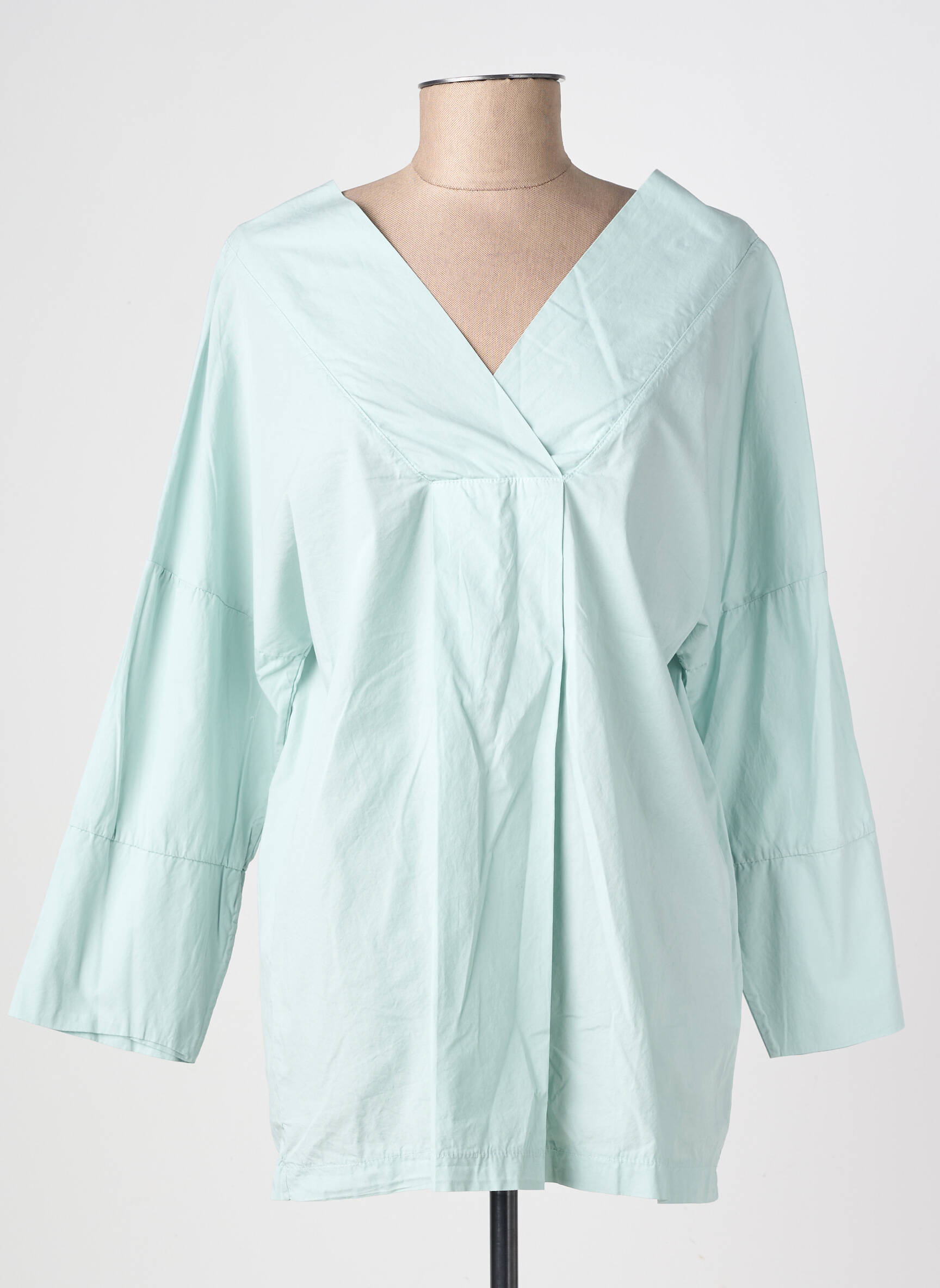 Blouse tissage popeline manches longues bleu NÜ femme