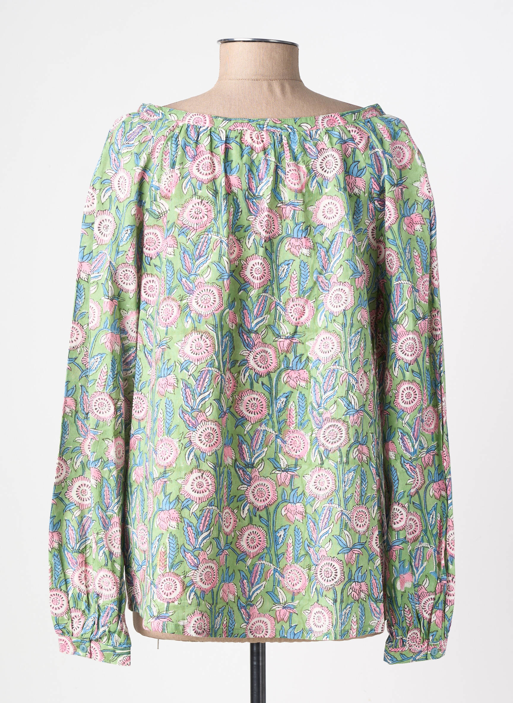 Blouse tissage popeline manches longues vert LA FIANCEE D'ARTHUR femme